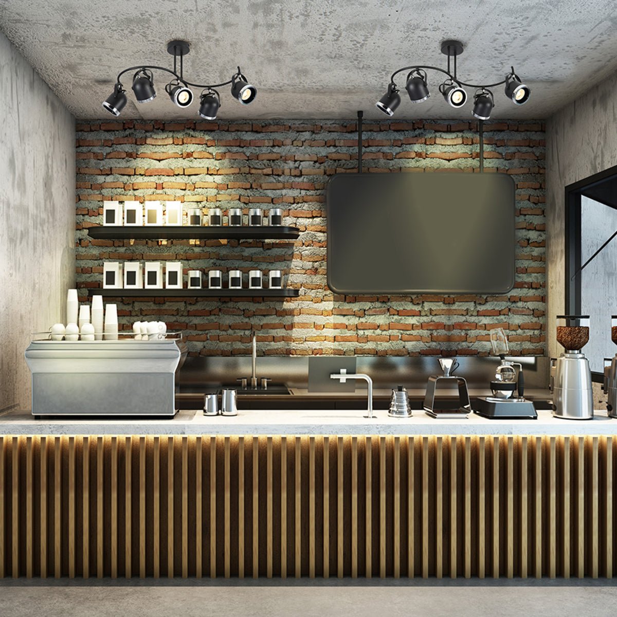 Interior application of 5 way Spotlight Black and Chrome S shape with GU10 Fitting | TEKLED 172-03108