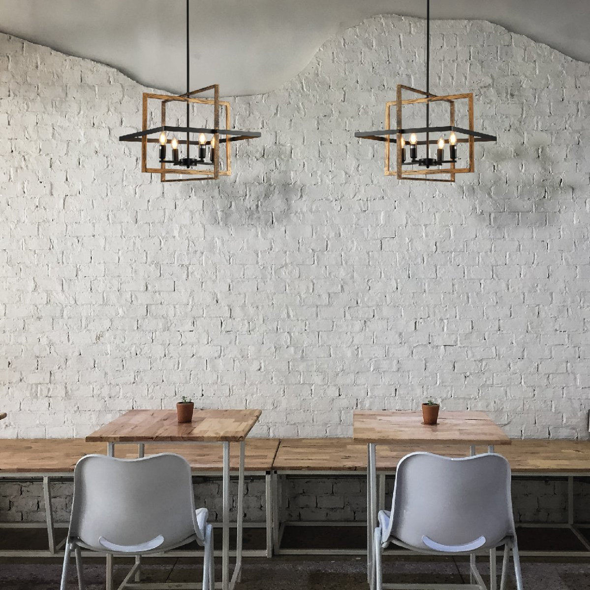 Interior application of Caged Cuboid Rectangle Candle Lantern Nautical Pendant Ceiling Light with 4xE14 Gold Black Finishing | TEKLED 159-17866