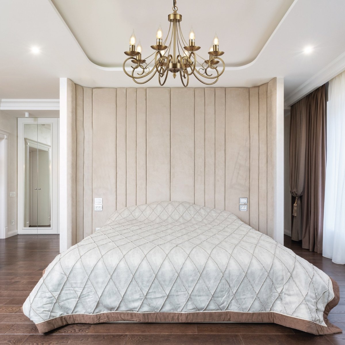 Bedroom Interior application of Candle Vintage Antique Brass French Chandelier Ceiling Light