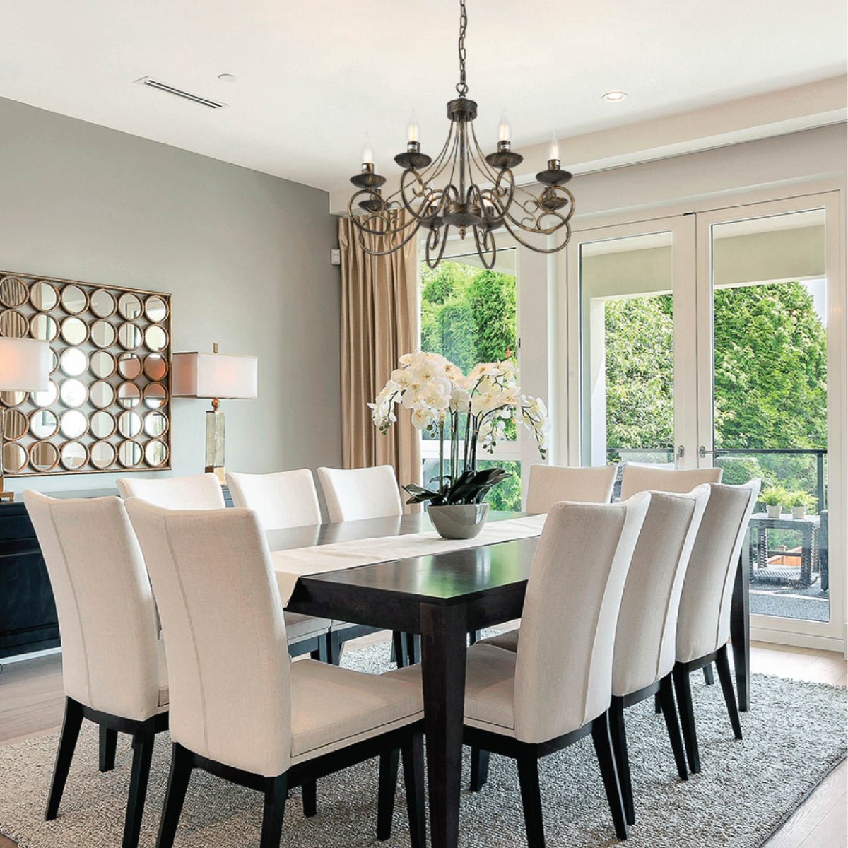 Interior application of Candle Vintage Gold Patinated Black French Chandelier Ceiling Light 8xE14 | TEKLED 152-17616