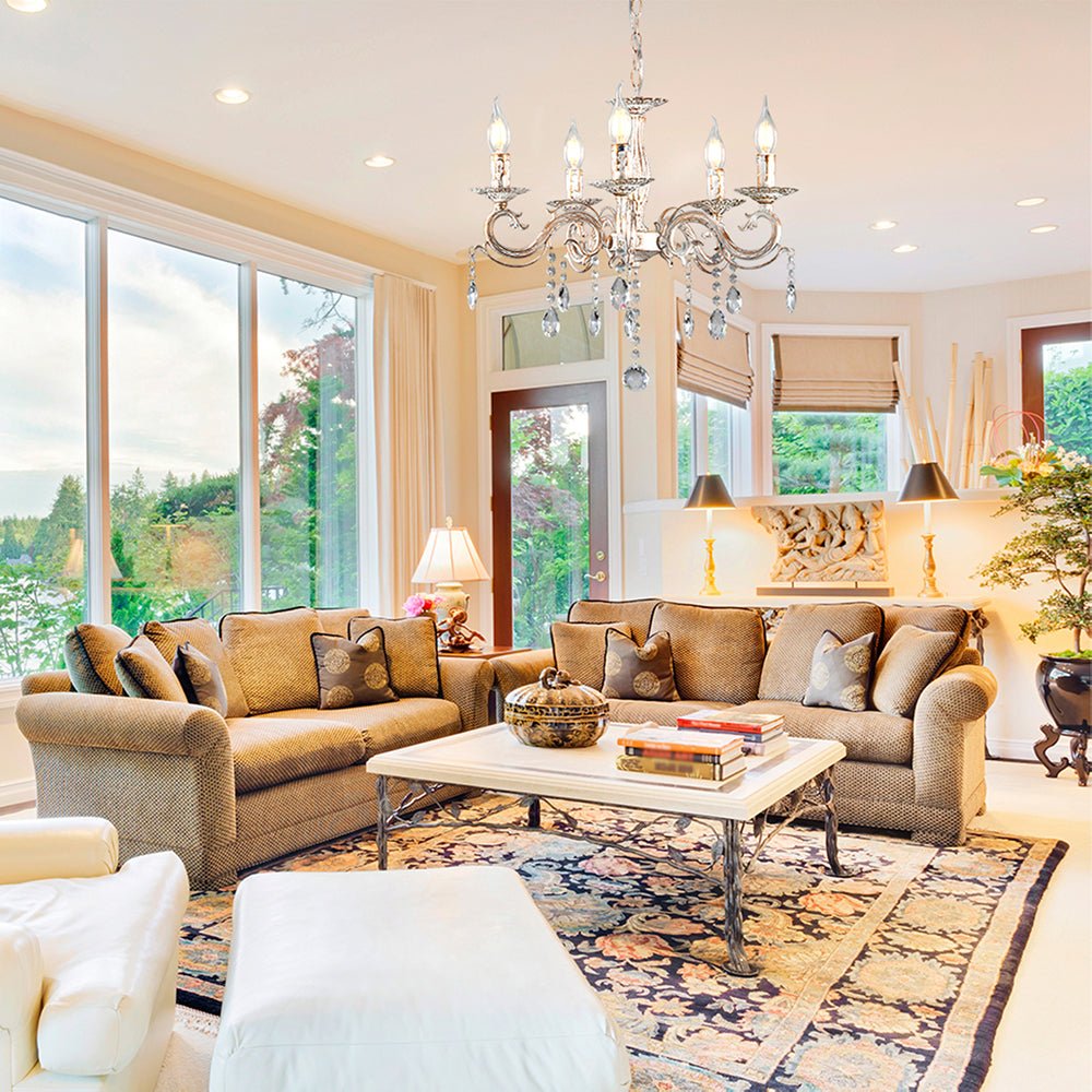 Interior application of Candle Waterfall Traditional Retro Vintage 5 Arm Chandelier Ceiling Light Crystal Gold Aged Cream 5xE14 | TEKLED 159-17824