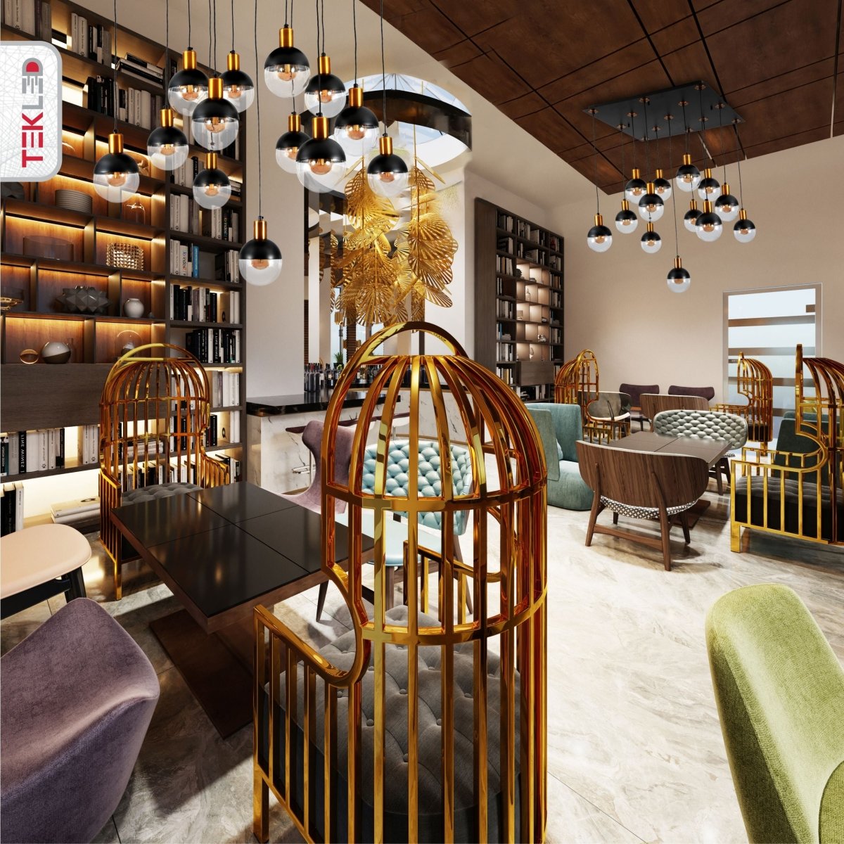 Interior application of Clear Black Globe Glass Modern Nordic Chandelier with 13xG9 Fitting | TEKLED 158-19570