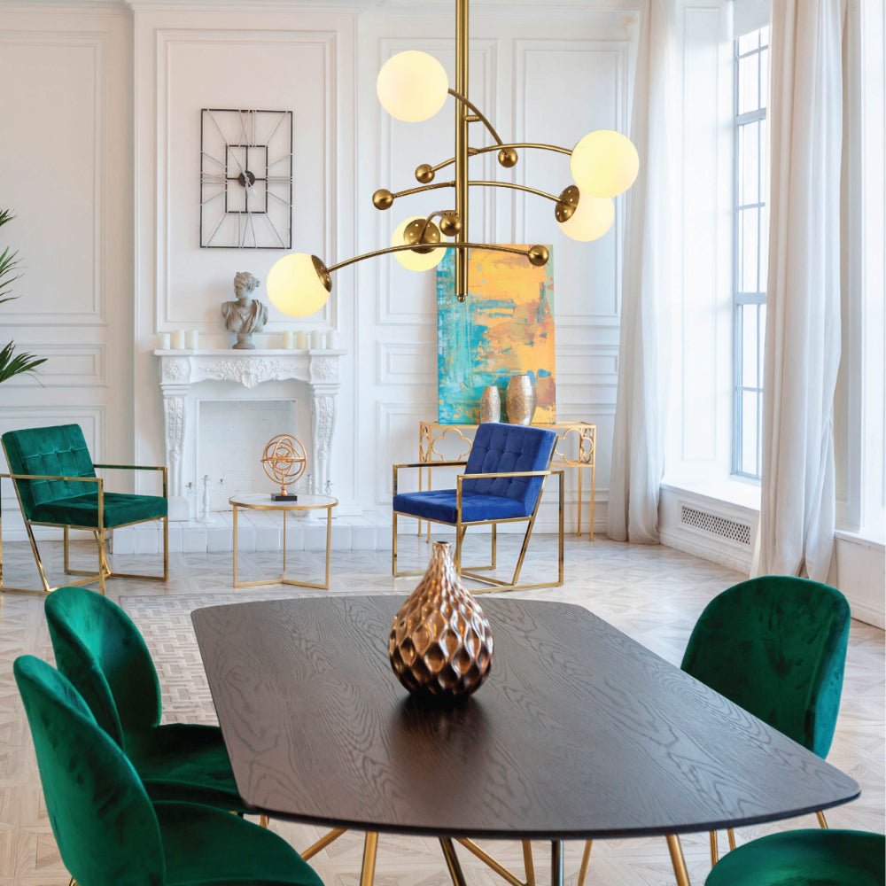 Interior application of Mace Opal Globe Glasses Gold Metal Sputnik Chandelier Ceiling Light with 5xG9 Fittings | TEKLED 158-19712