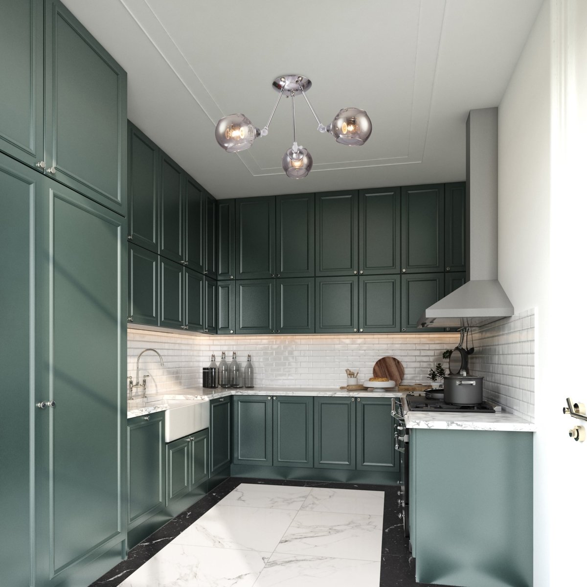 Interior use of Smoky Cut-out Globe Glass Hinged Chrome Metal Semi Flush Ceiling Light | TEKLED 159-17584