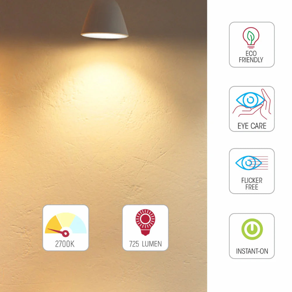 specs of 2 pack of a60 gls milky glass 6.5w warm white 2700k led bulbs