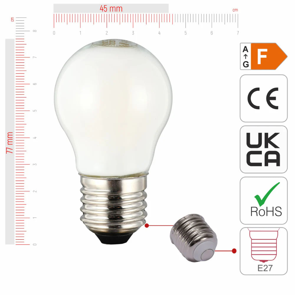 Size of Pack of 4 Dimmable Golf Ball E27 4W 4000K Milky Glass LED Bulb