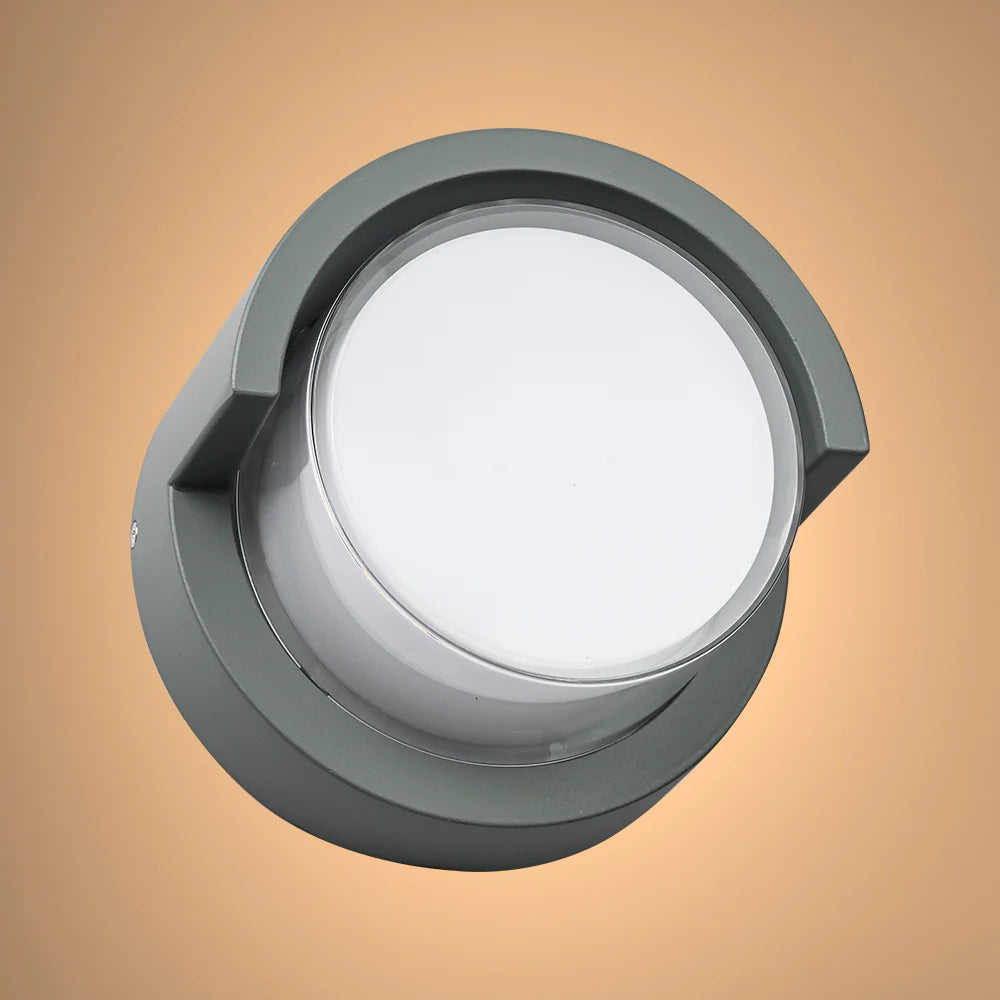 LED Diecast Aluminium Round Hood Wall Lamp 12W IP54 Grey 2