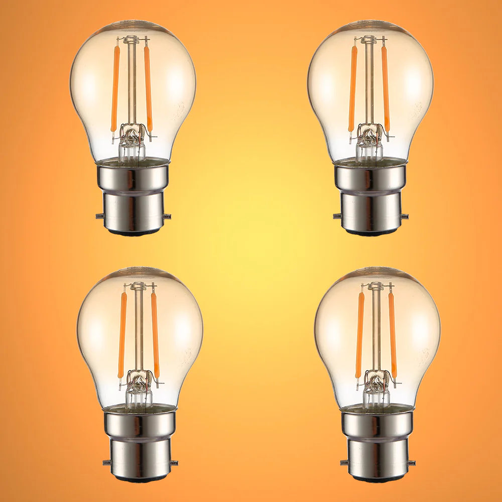 LED Dimmable Filament G45 Golf Ball Bulb B22 Bayonet Cap 4W Pack of 4 Warm White 8