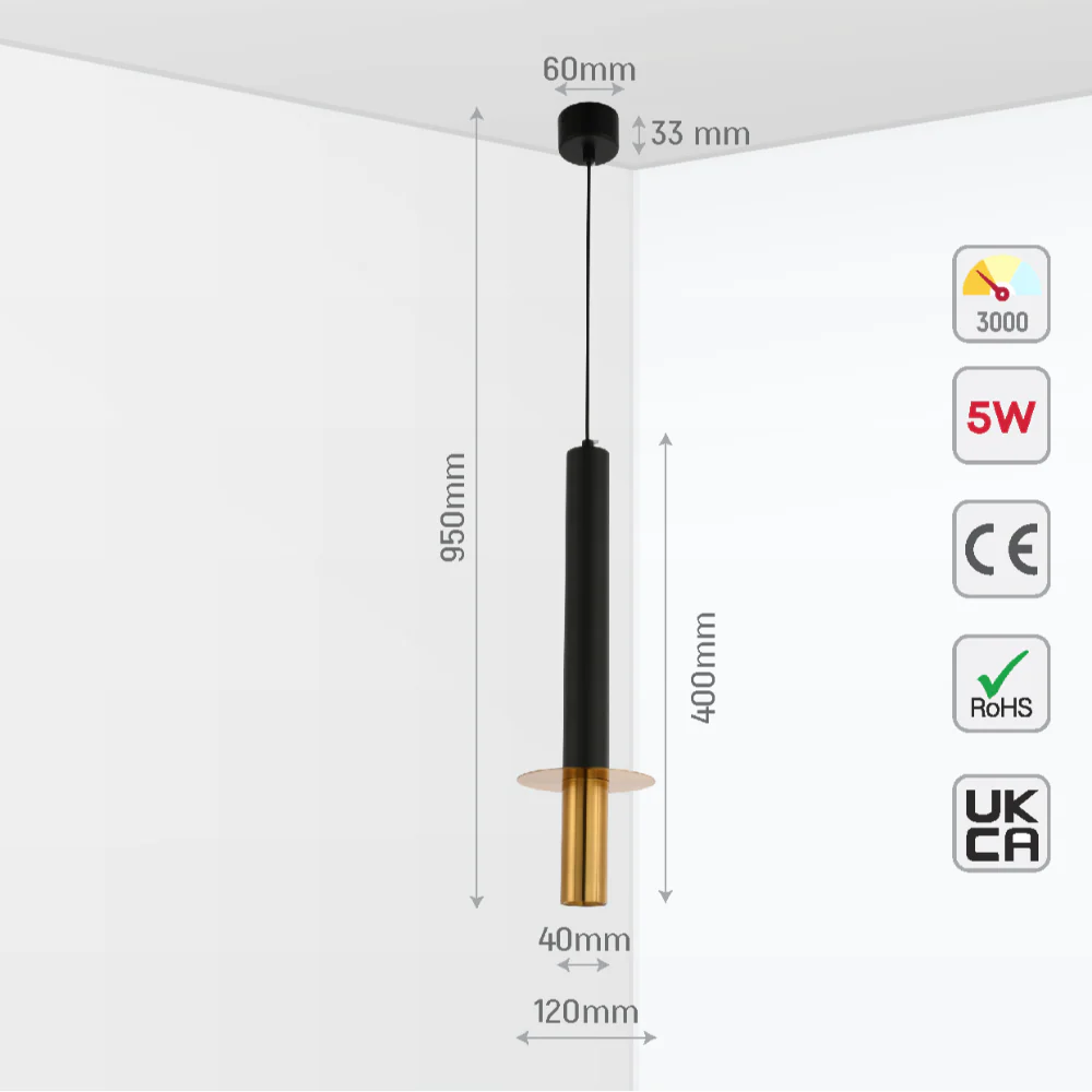 LED Pendant Downlight 5W 3000K Black and Bronze 17