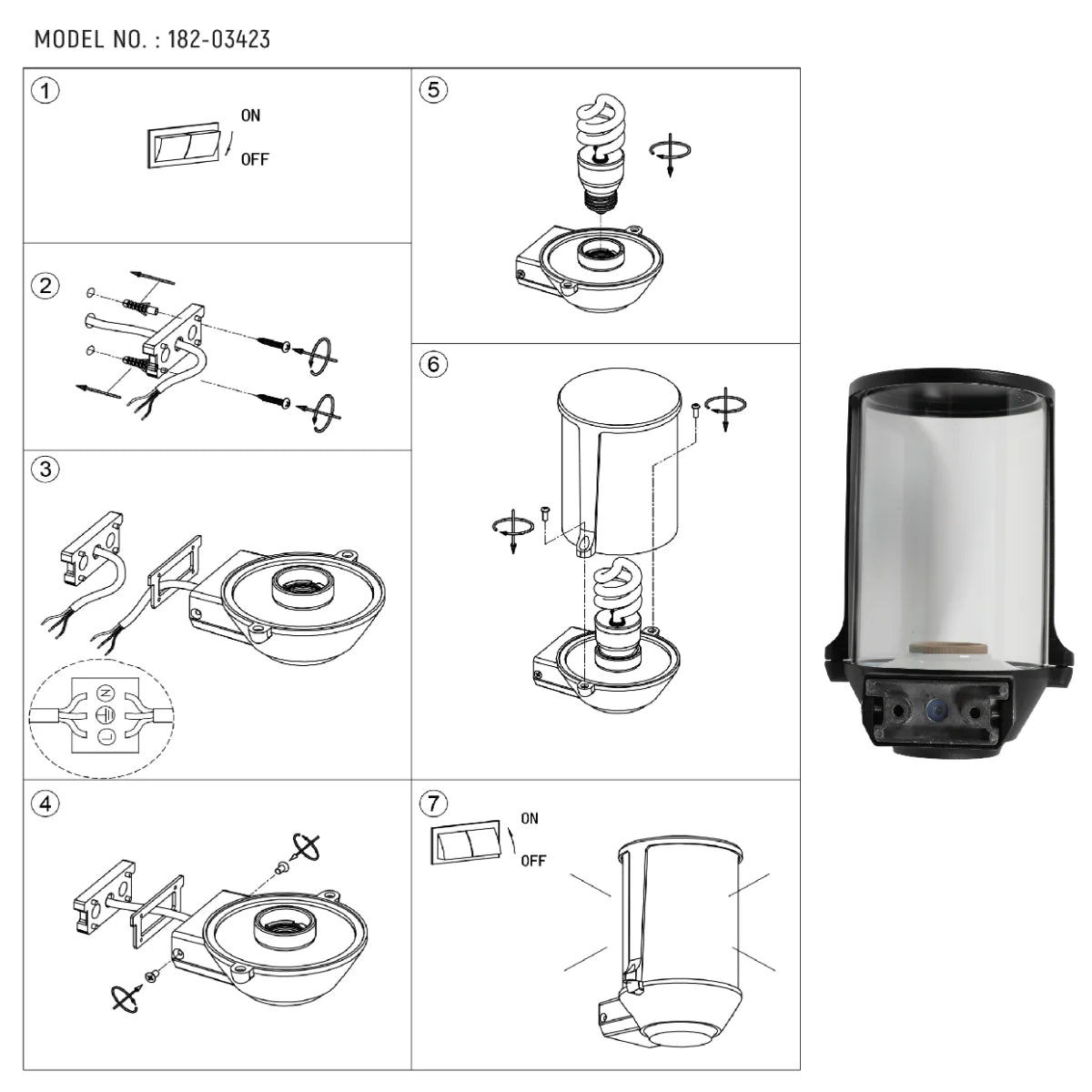 Technical specs of Lux Vintage Classic Outdoor Wall Light Sconce IP54 Black 182-03423