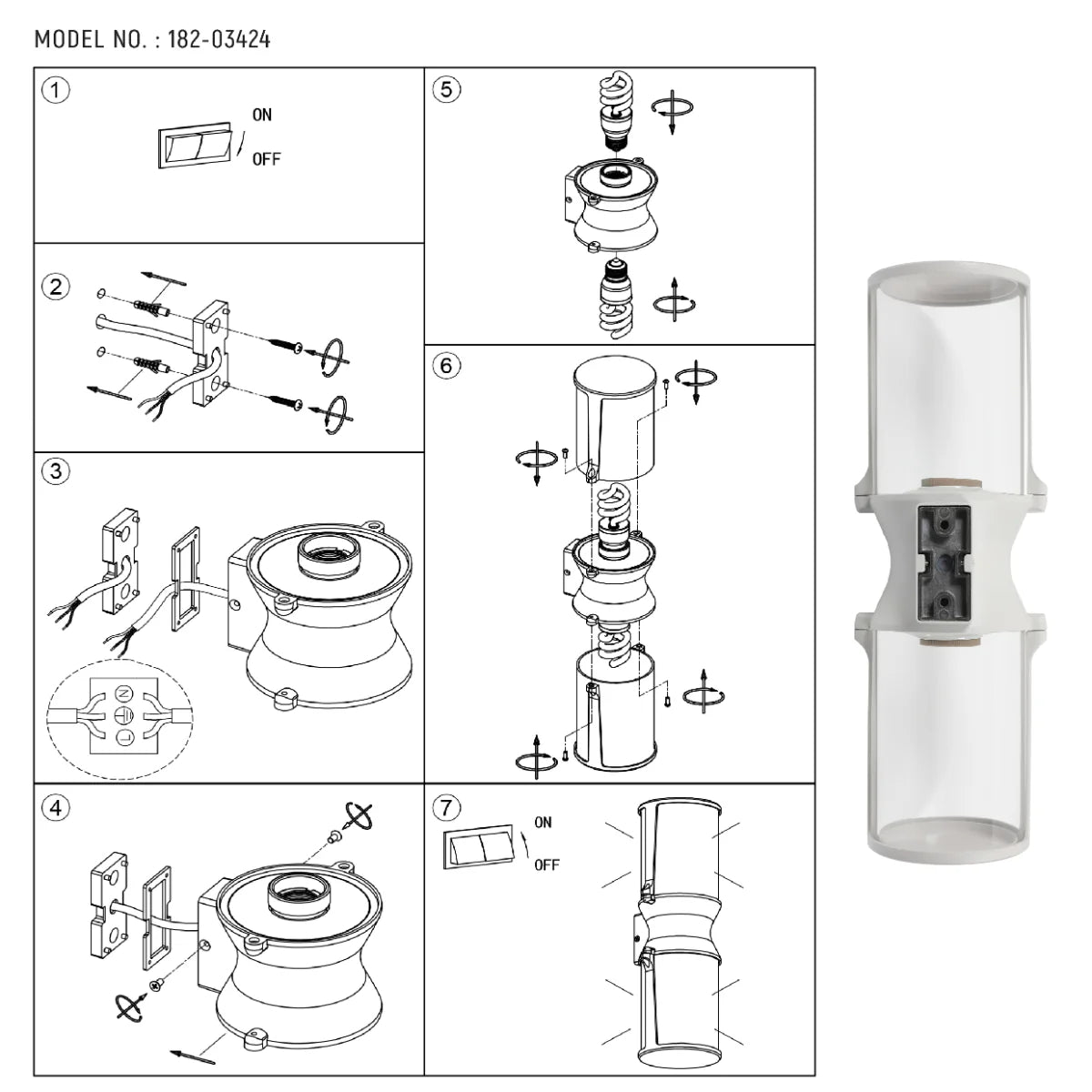 Technical specs of Lux Vintage Classic Up Down Outdoor Wall Light IP54 White 182-03424