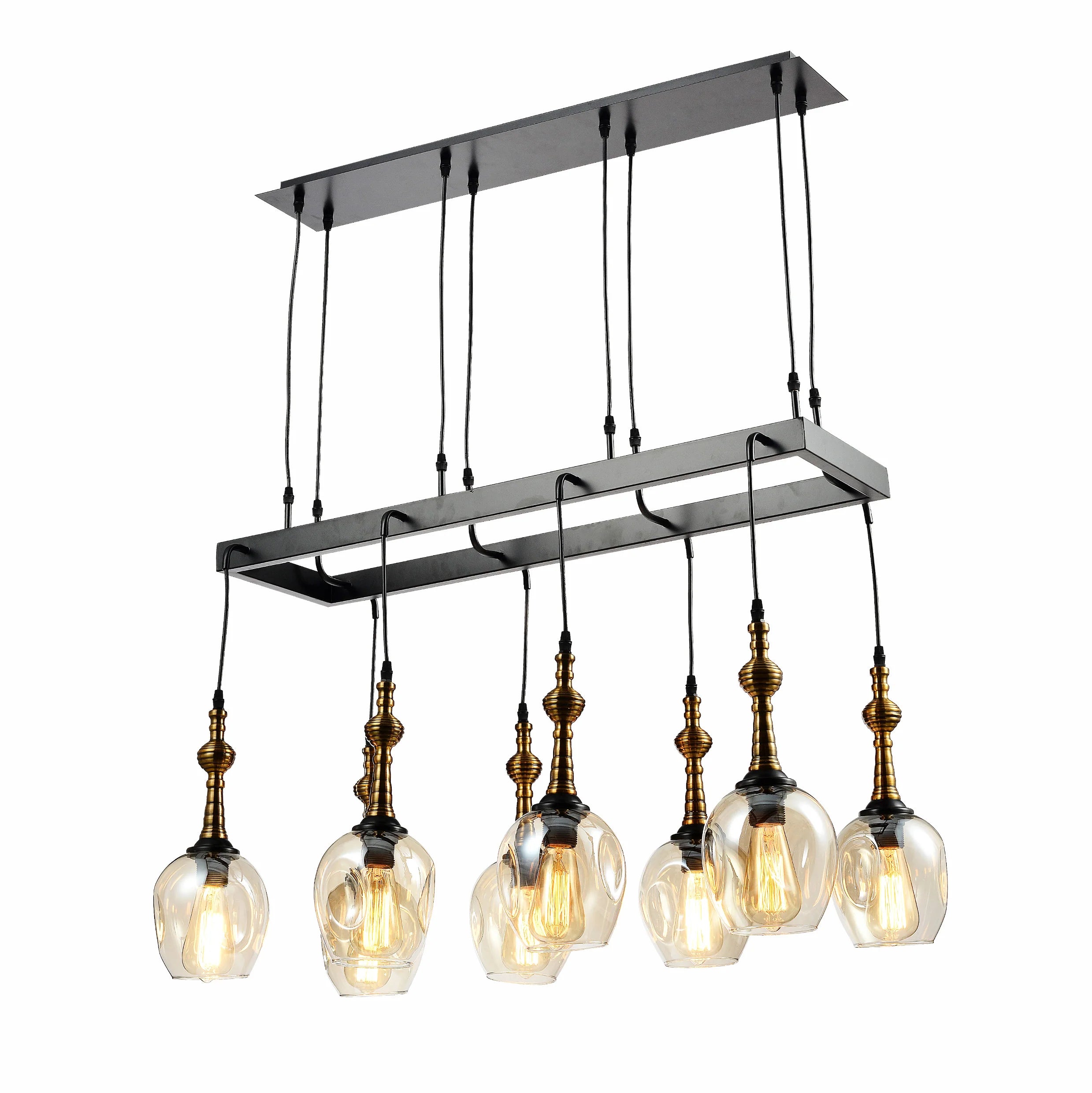 Main image of Amber Cone Glass Black Metal Island Chandelier with 8xE27 Fitting | TEKLED 158-19582