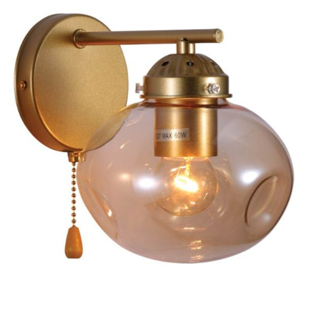Main image of Amber Globe Glass Gold Metal Vintage Retro Wall Light with Pull Down Switch E27 Fitting | TEKLED 151-19774