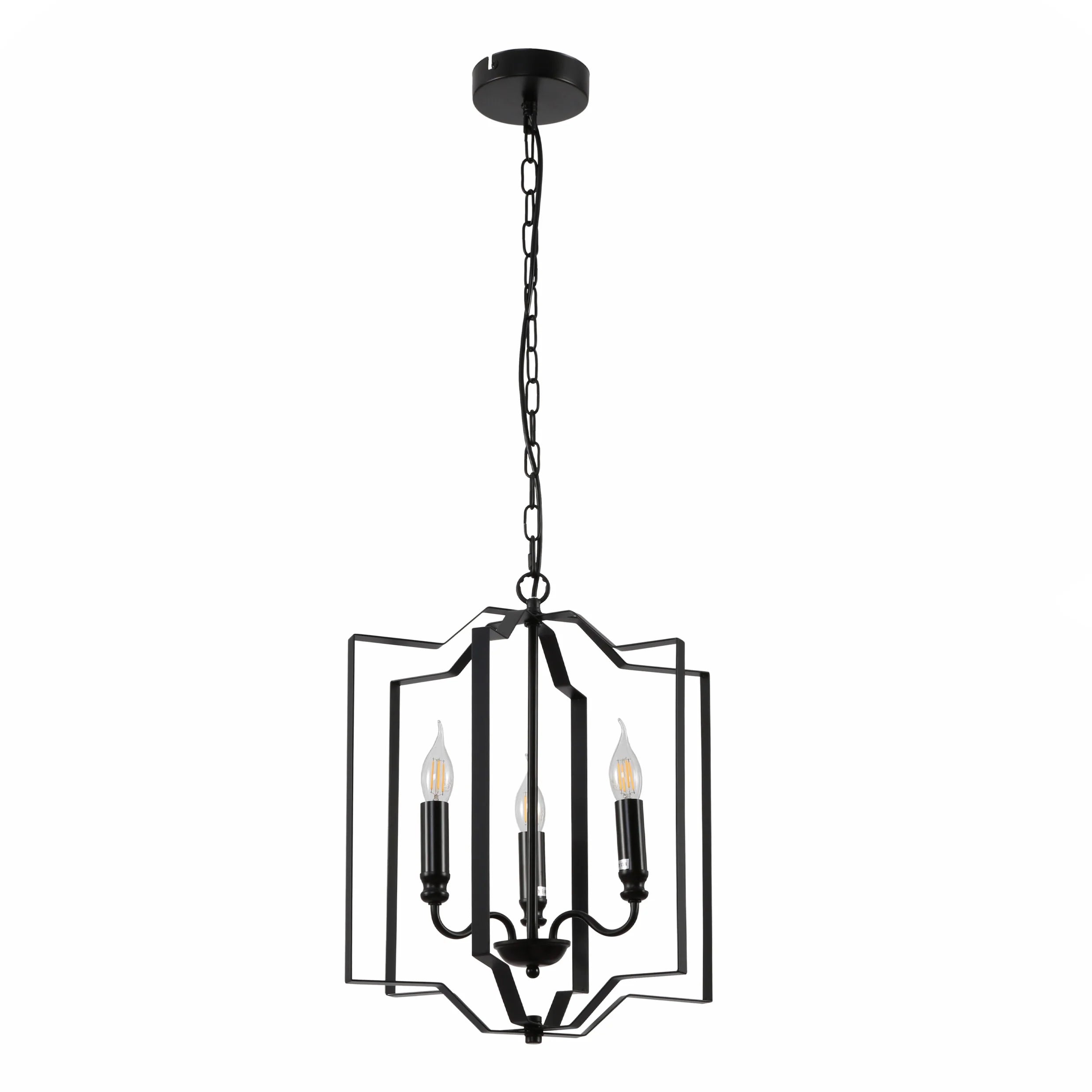 Main image of Black Cage Candle Lantern Rustic Nautical Nordic Chandelier Ceiling Light with 3xE14 Fittings | TEKLED 159-17864