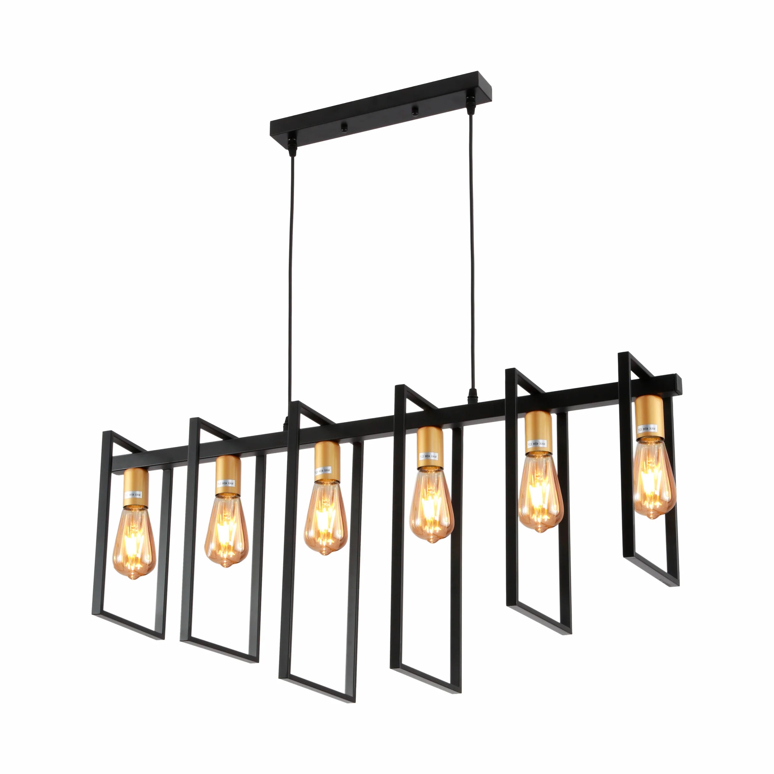 Main image of Black Metal Body Cage Modern Kitchen island Chandelier Ceiling Light with Gold 6xE27 Fittings | TEKLED 159-17874