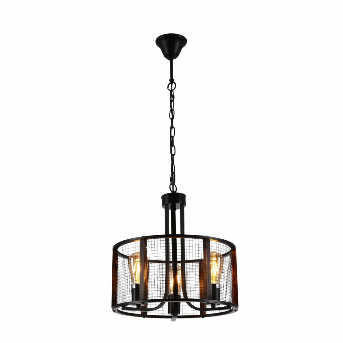 Main image of Black Metal Natural Wood Cylinder Cage Pendant Ceiling Light with 3xE27 | TEKLED 156-19530