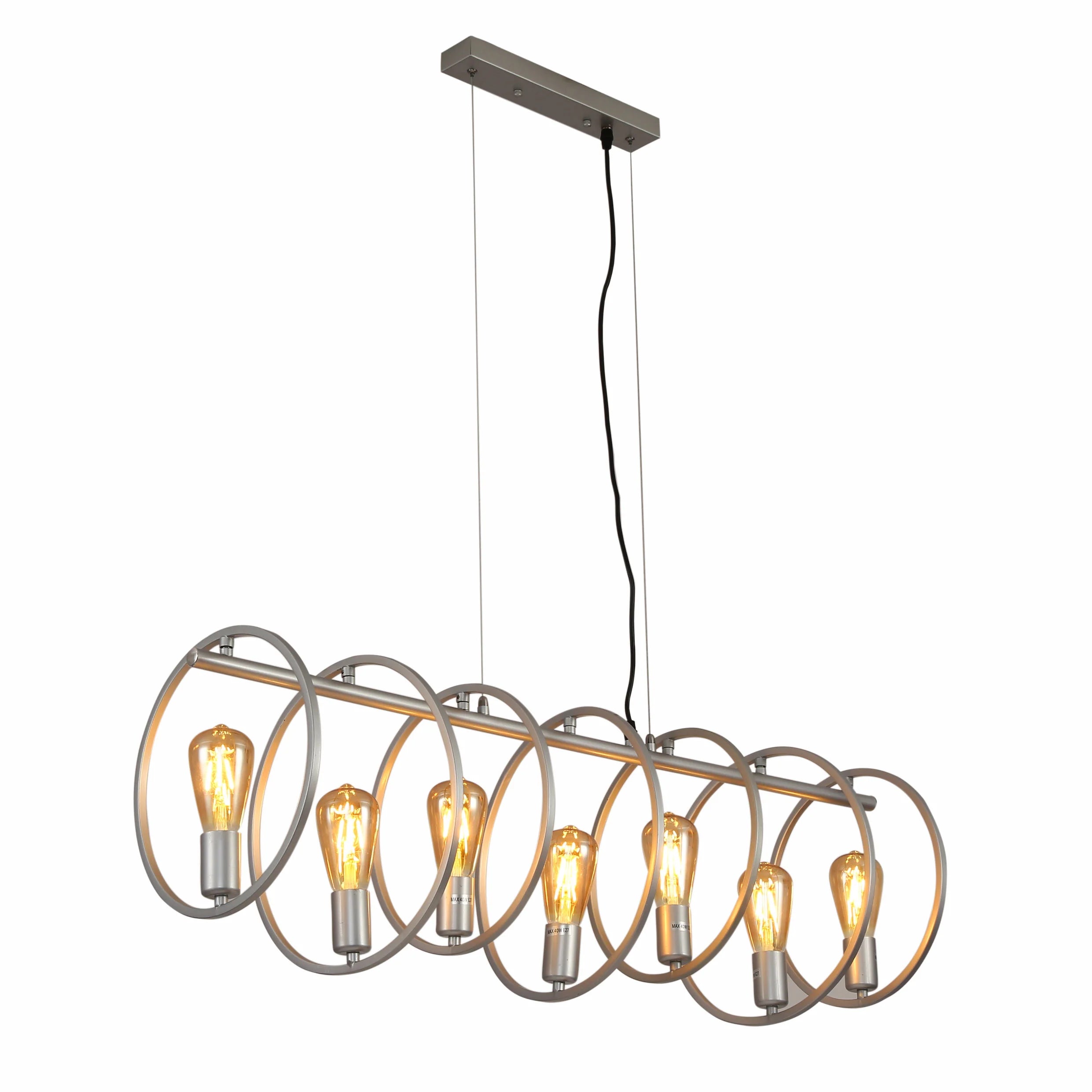 Main image of Circle Caged Silver Grey Kitchen Island Chandelier Ceiling Light with 7xE27 Fittings | TEKLED 159-17502
