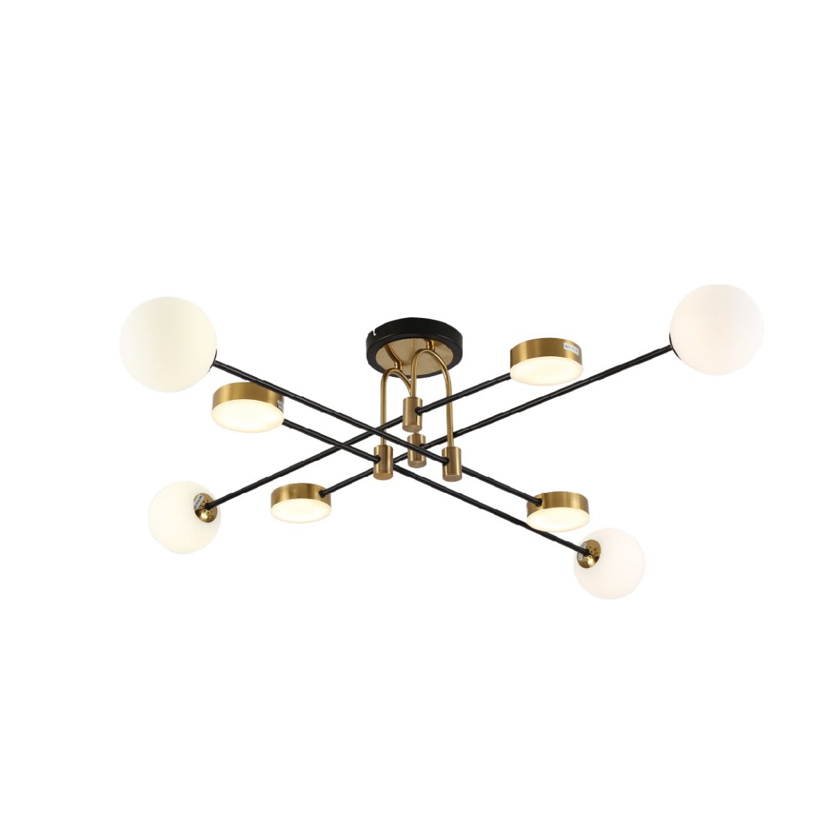 Main image of Contemporary Hybrid Sputnik Modern Chandelier with 20W Built-in LED and 4xG9 Opal Globes Gold Black Finishing | TEKLED 159-17548