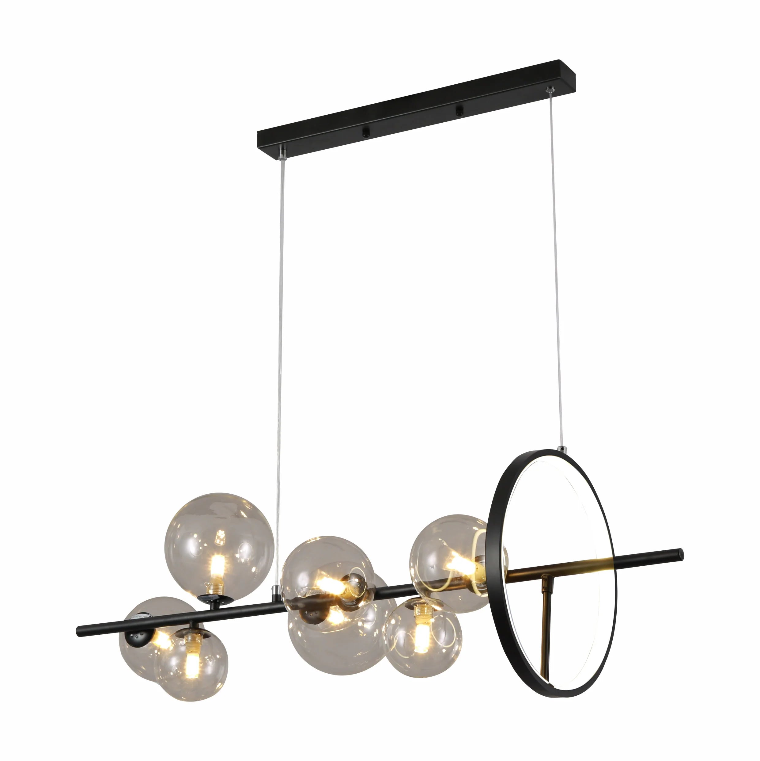 Main image of Expanse Ring Black Body Clear Globe Glasses Kitchen Island Contemporary Chandelier Ceiling Light with 7xG9 Fititngs and 20W Build-in LED | TEKLED 159-17328