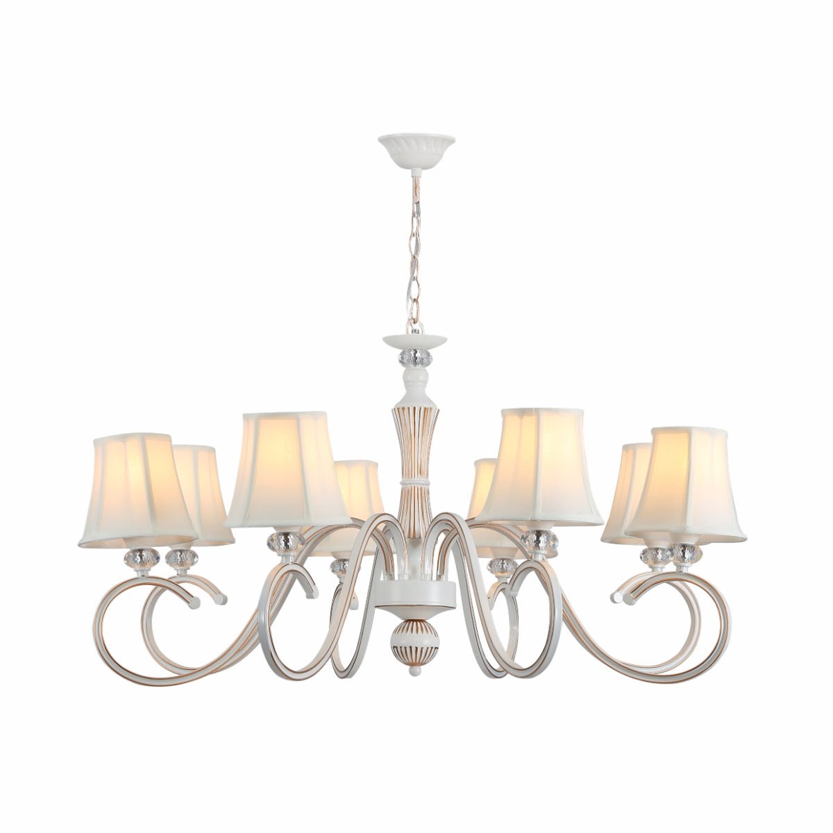 Main image of Off White Fabric Shaded Gold Aged Ivory Traditional Retro Vintage Classic Chandelier Ceiling Light with 8xE14 Fitting | TEKLED 159-17838