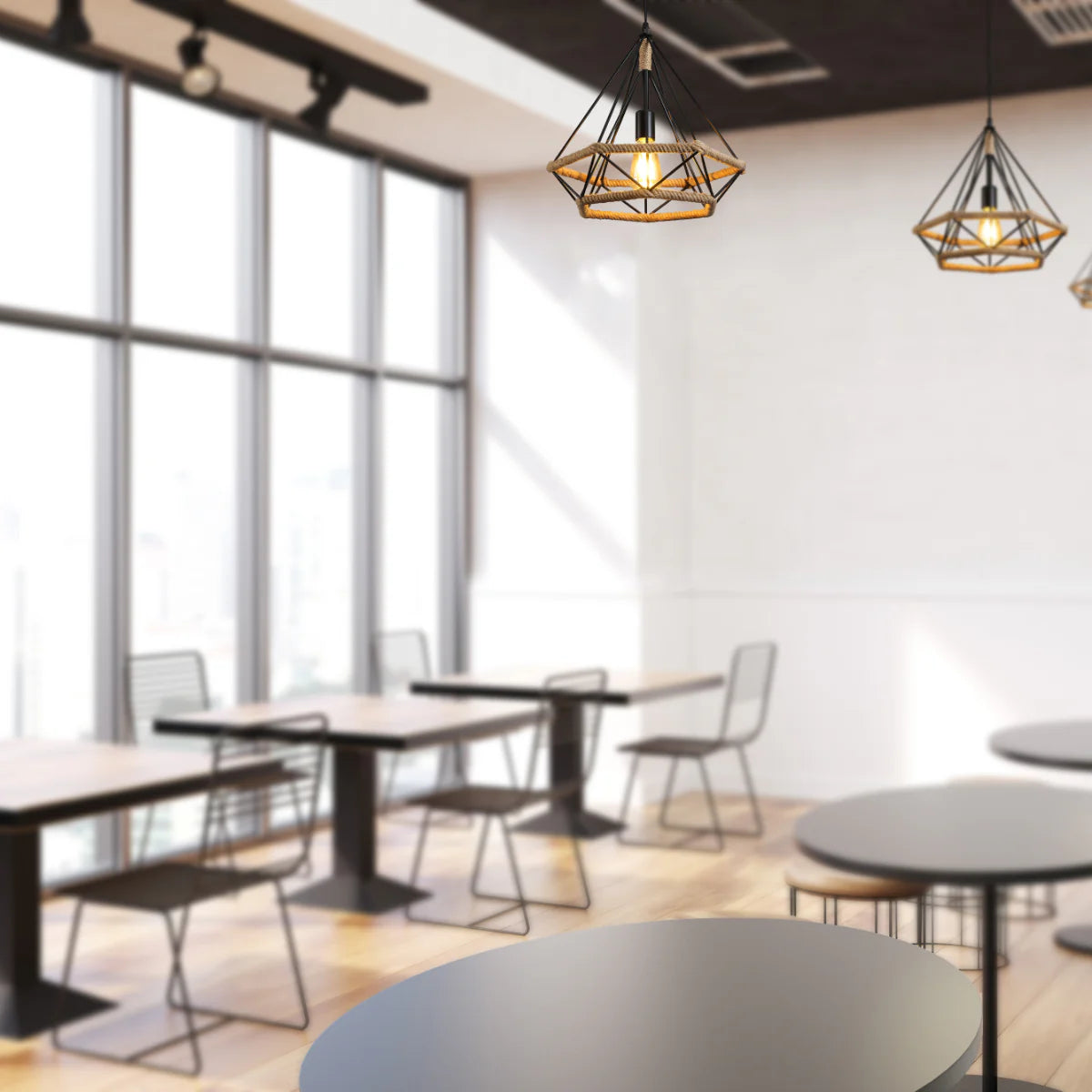 Manila Hemp Rope Diamond Pendant Light Black E27 159-18122 in play