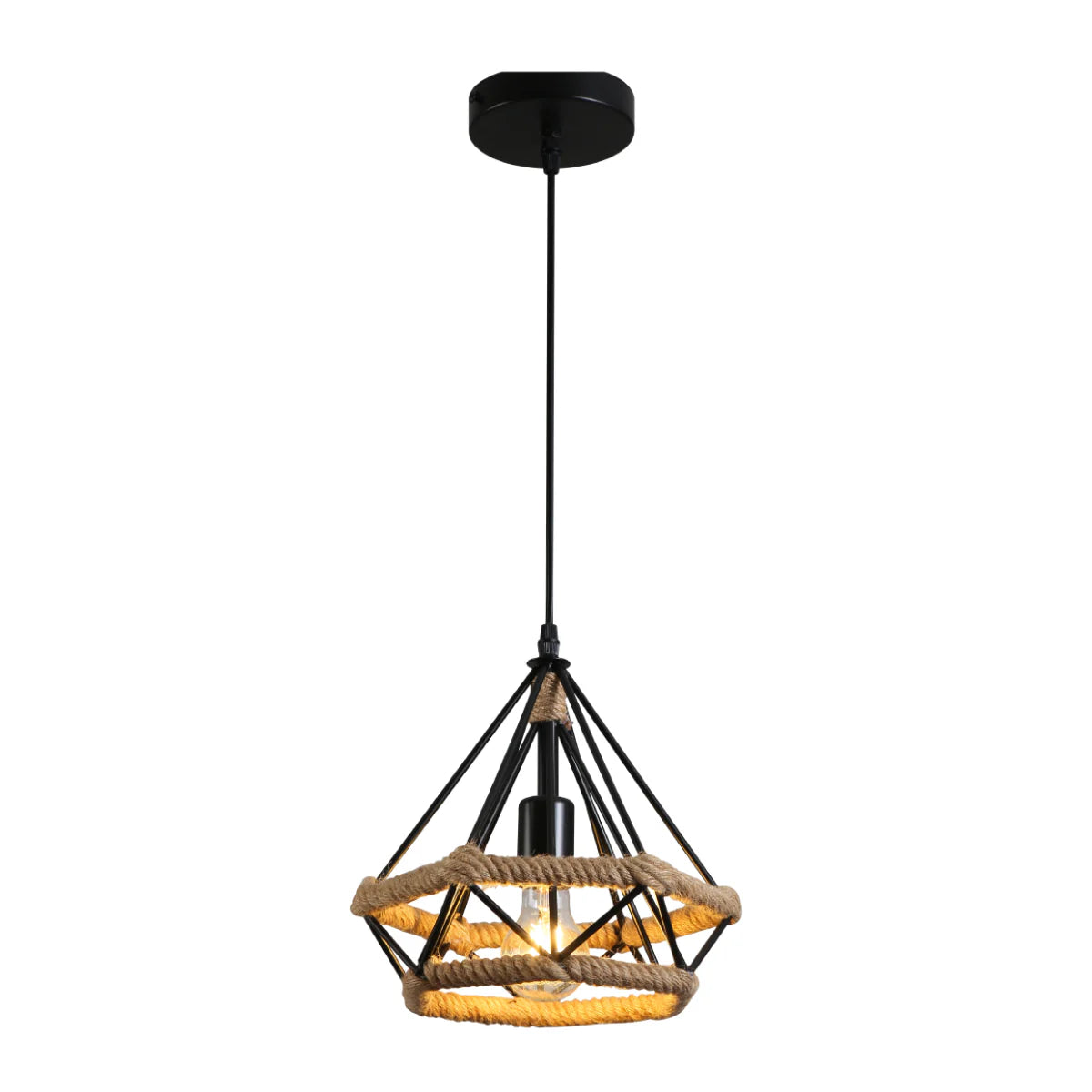 Main image of Manila Hemp Rope Diamond Pendant Light Black E27 159-18123