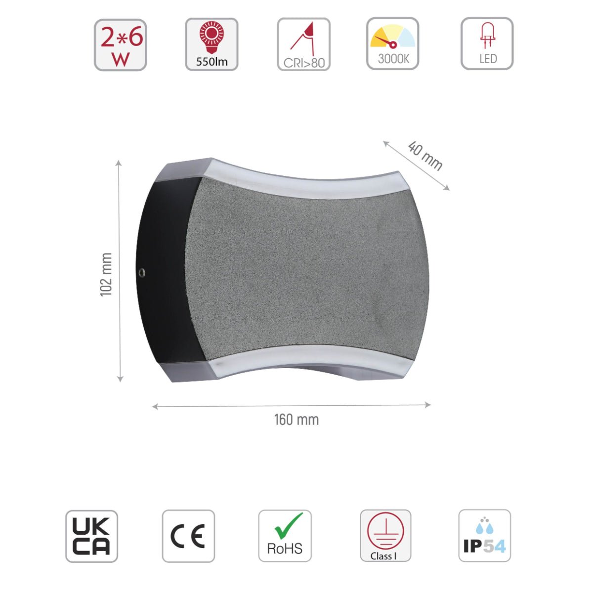 Size and specs of Black Quatro Arc Up Down Outdoor Modern LED Wall Light | TEKLED 182-03380