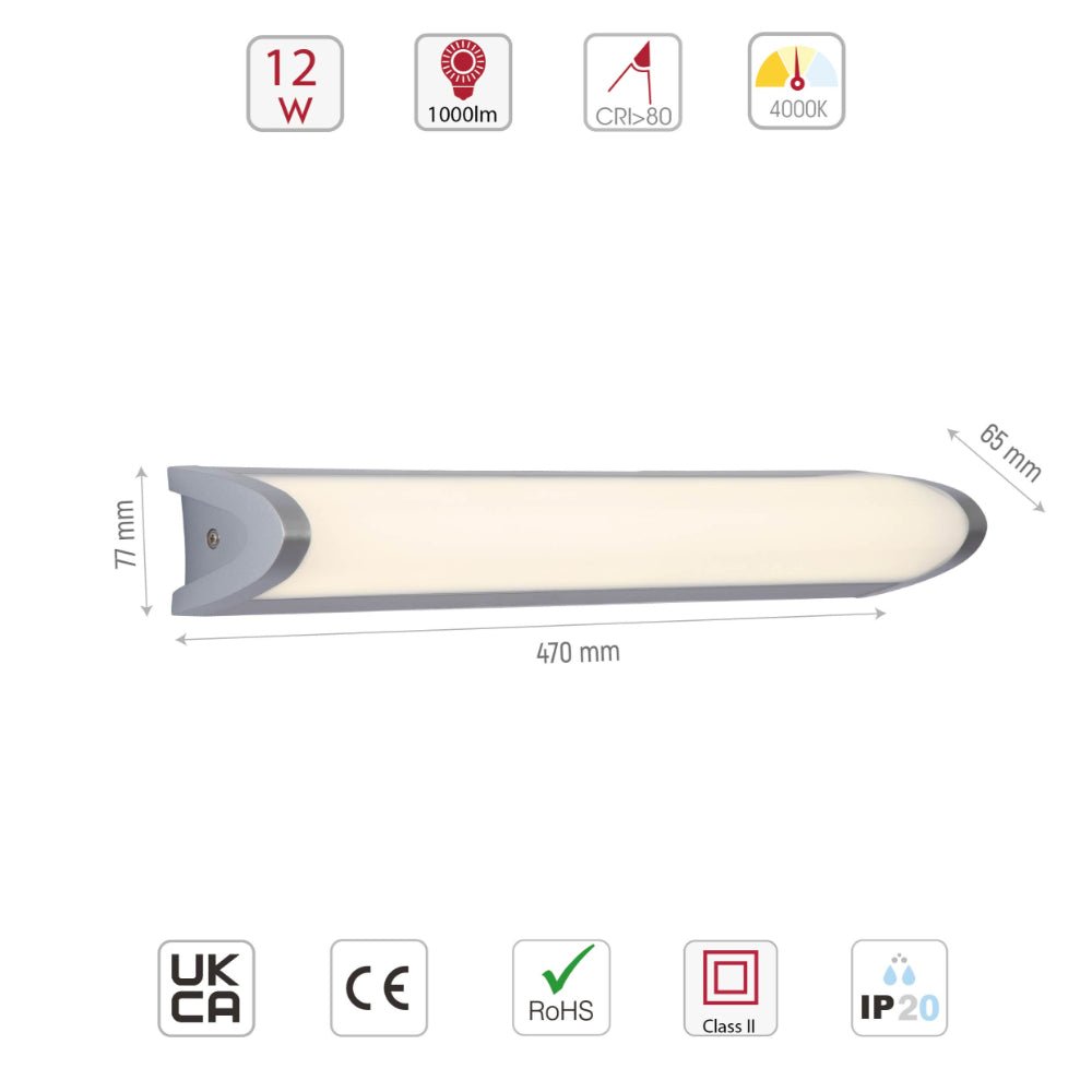 Size and specs of Mirror Vanity Bathroom LED Light 4000K 6000K Cool white Cool Daylight 470mm 12W 760mm 18W Chrome | TEKLED 117-032680