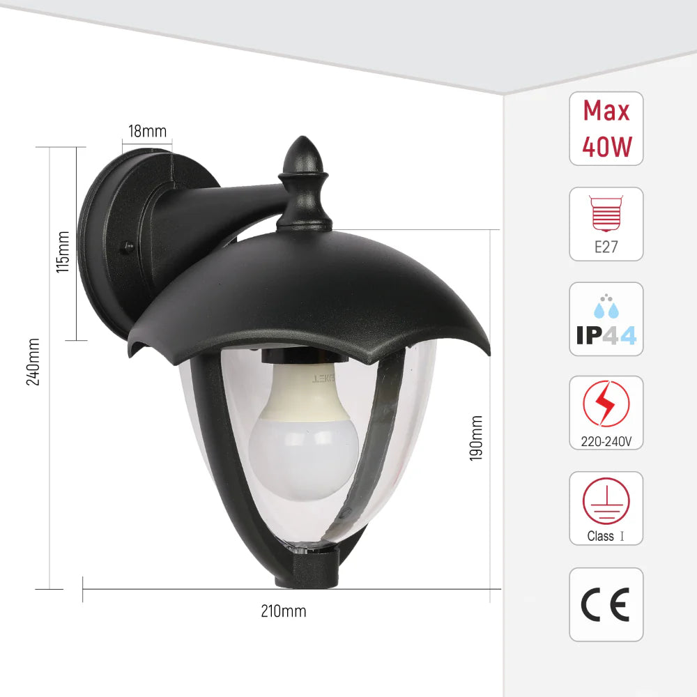 Megan Outdoor Lantern Wall Light E27 Black 14