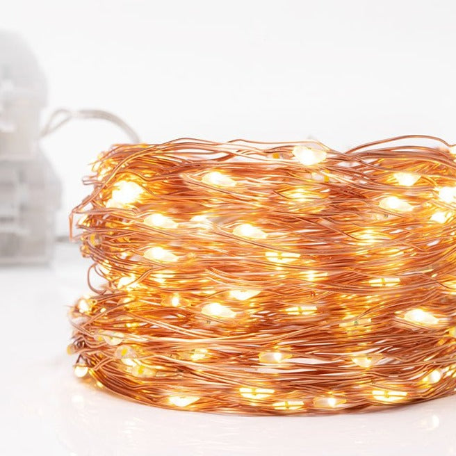 Product close up of Mensa 2 Sets of Micro-LED 100 LEDs 10m with Battery Pack & USB Cable Warm White LED String Fairy Light