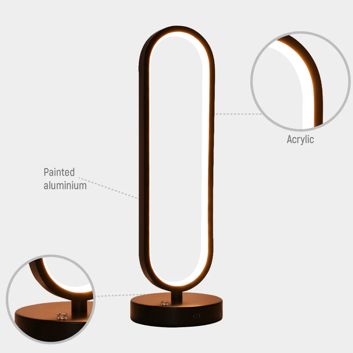 Lighting properties of Minimalist Oval Table Lamp with 3 CCT LED - Black Finish 130-03643