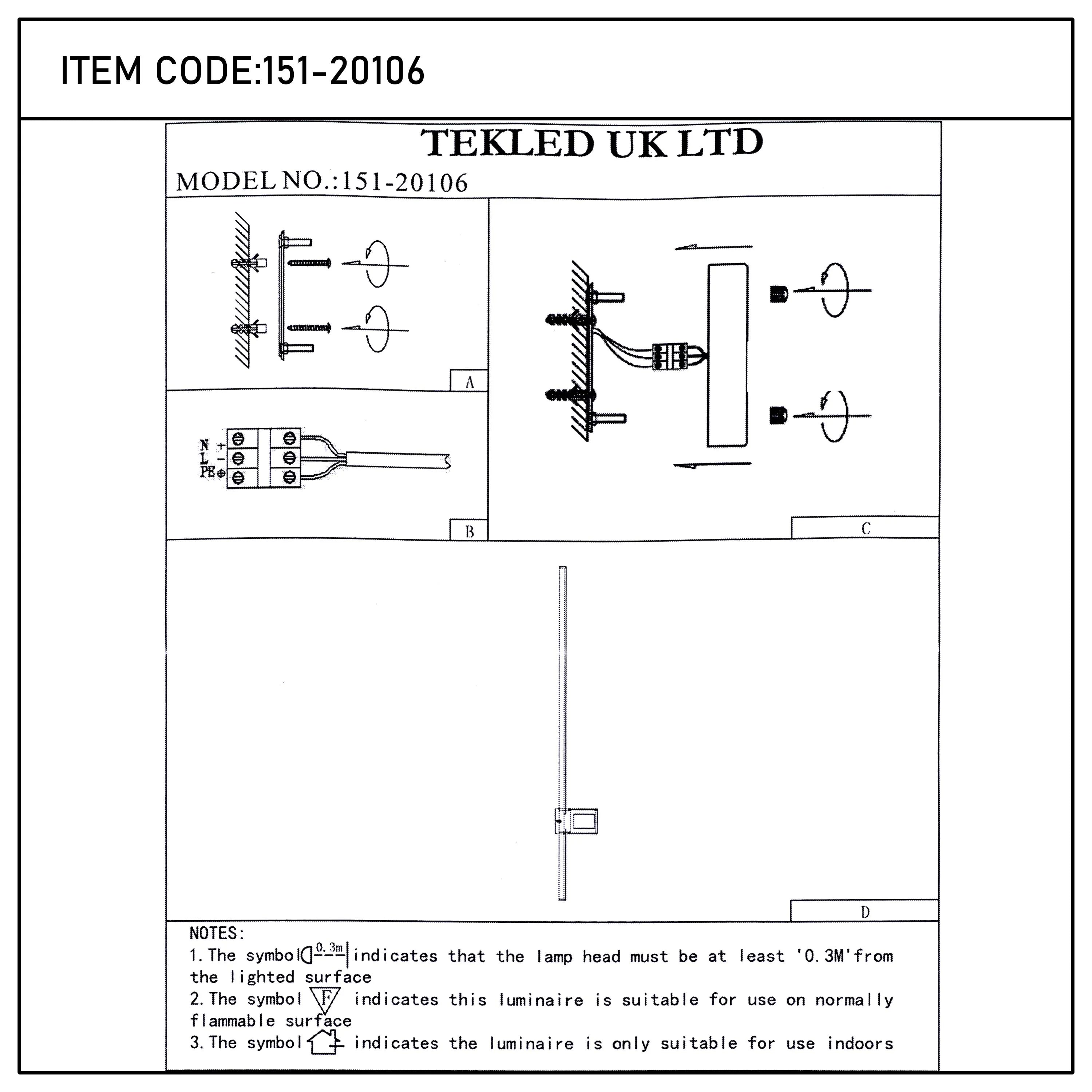 TEKLED UK LTD lighting model 151-20106 diagrams and installation instructions.