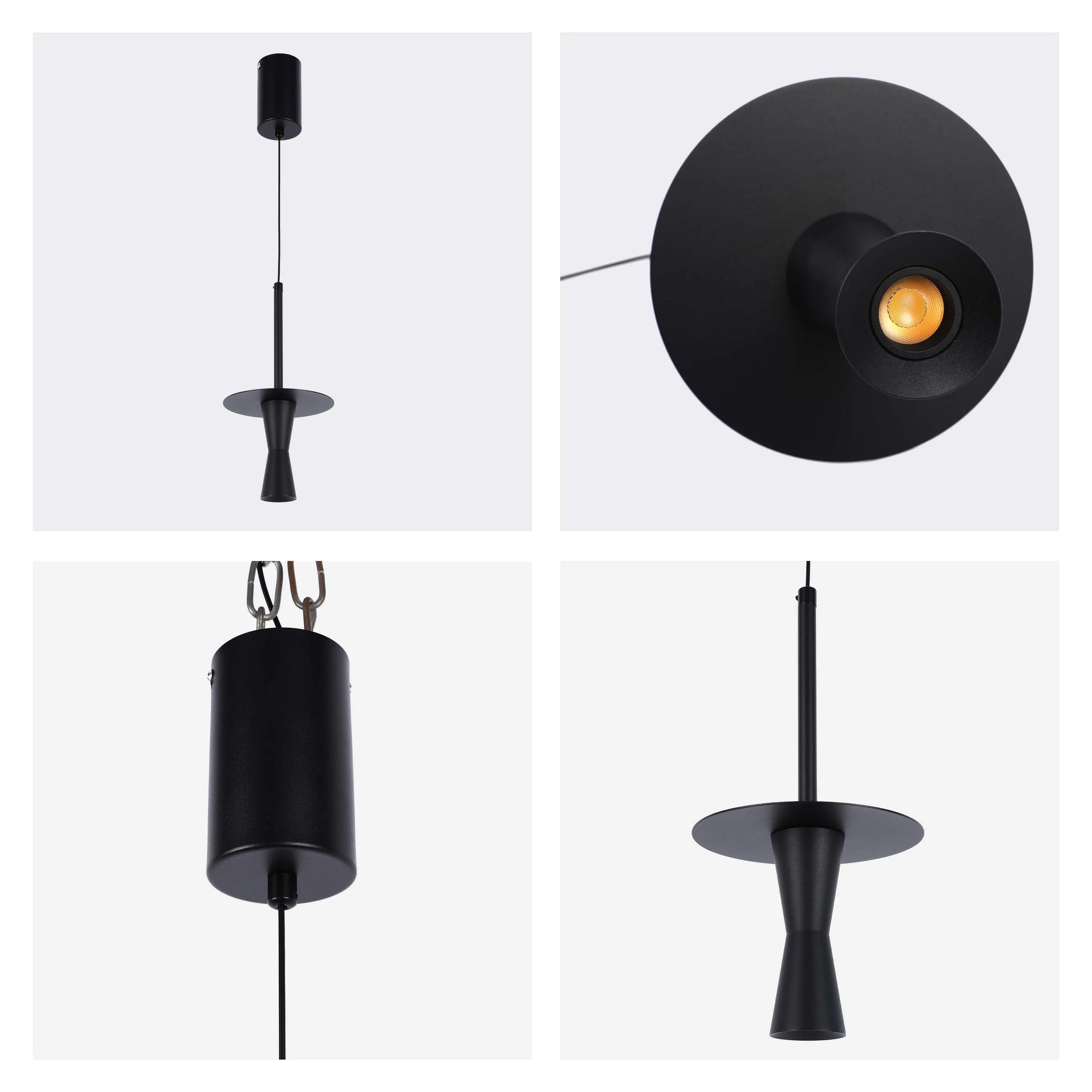 Modern black pendant lighting with a simple, contemporary design. A stylish lighting fixture for any room.
