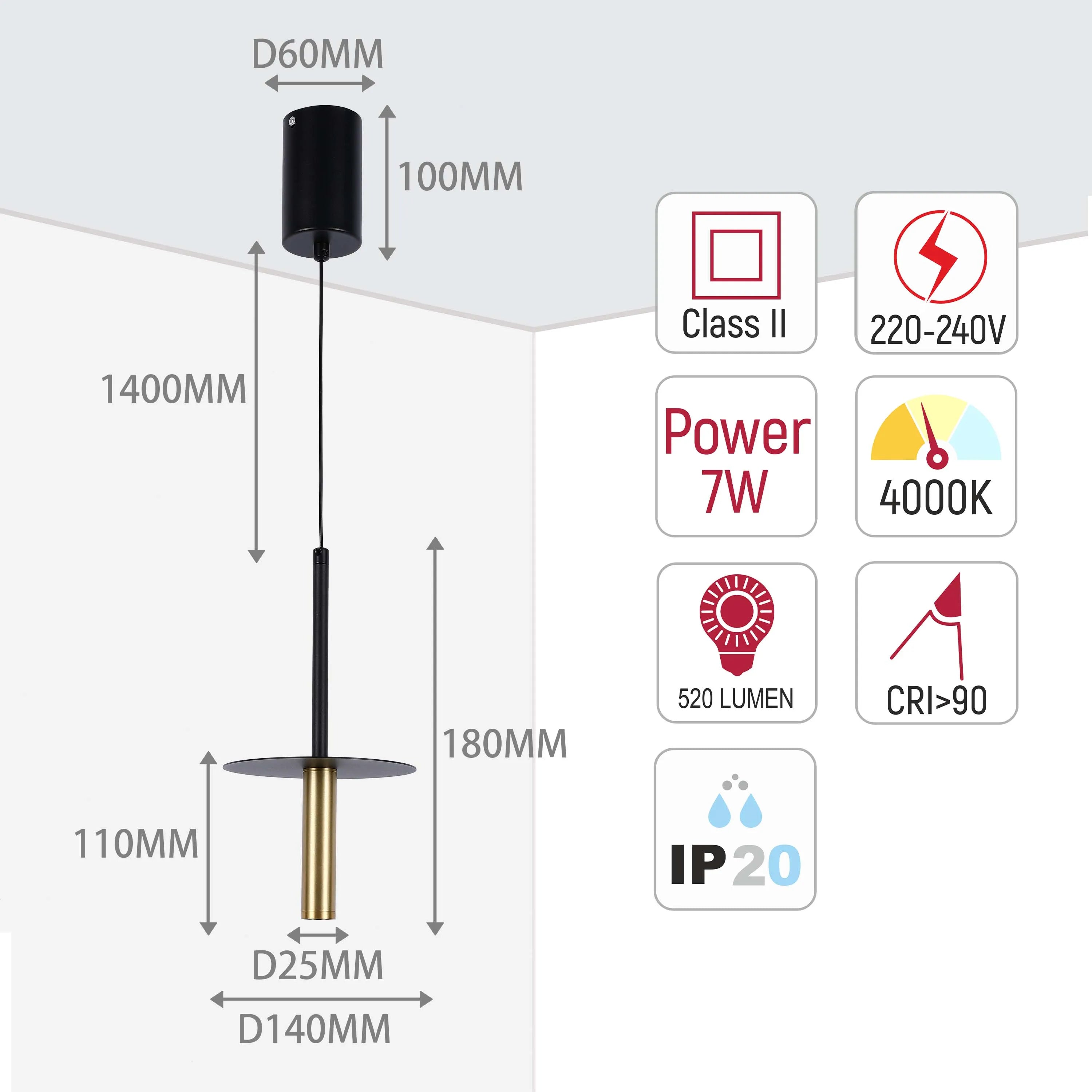 Contemporary pendant light with a long drop. Features sleek, minimalist design with energy-efficient LED technology.