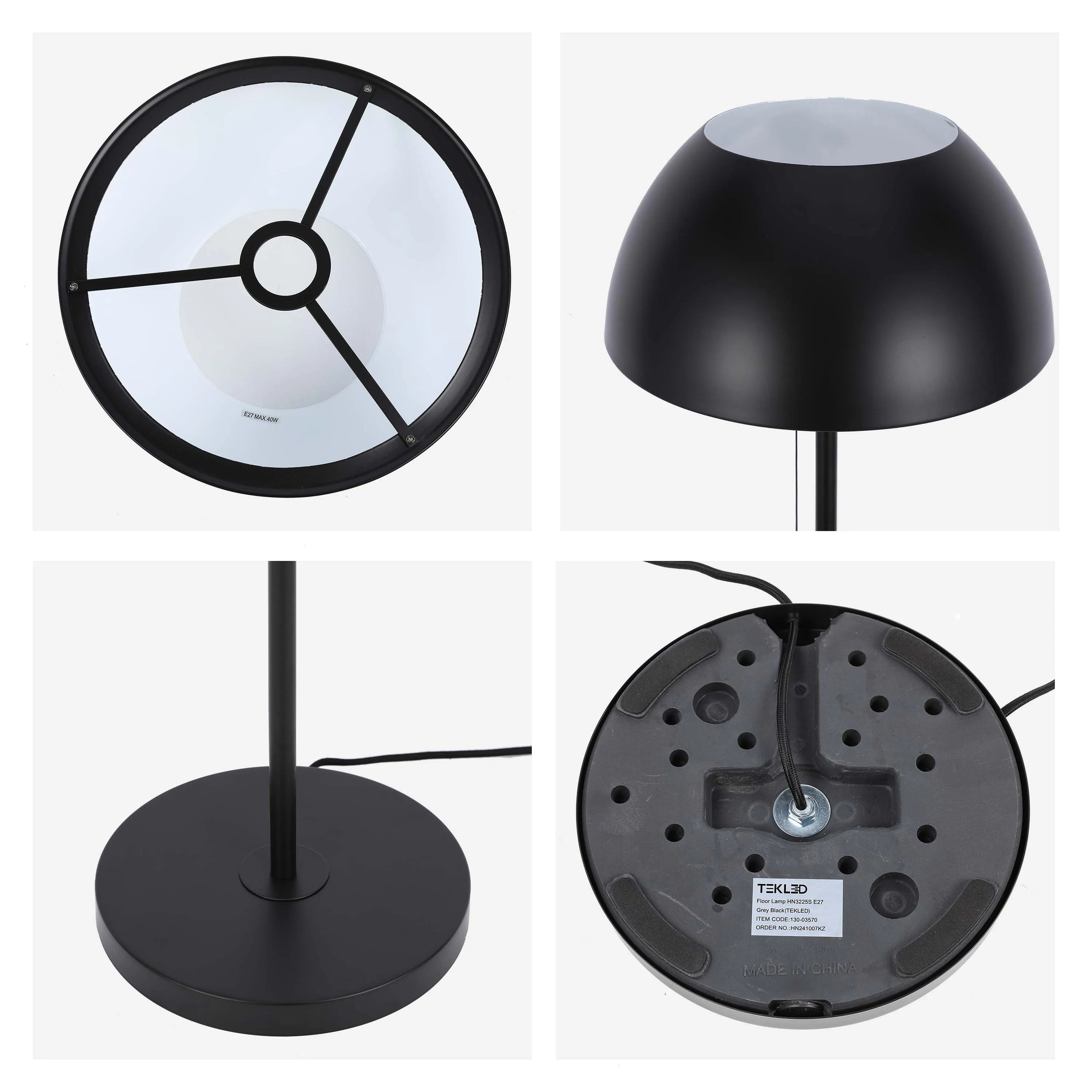 A modern floor lamp with a dome shade, in black. A minimalist, contemporary design for ambient lighting.