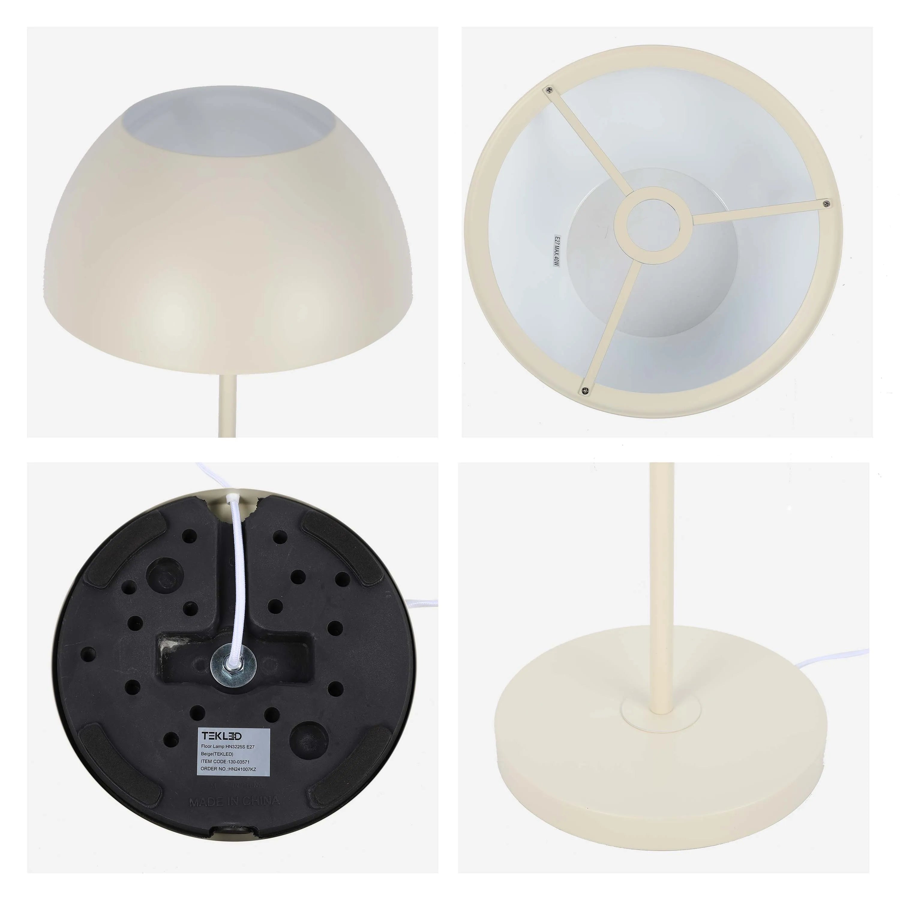 Stylish, modern cream floor lamp with a dome-shaped shade. Provides soft, ambient lighting for any room.