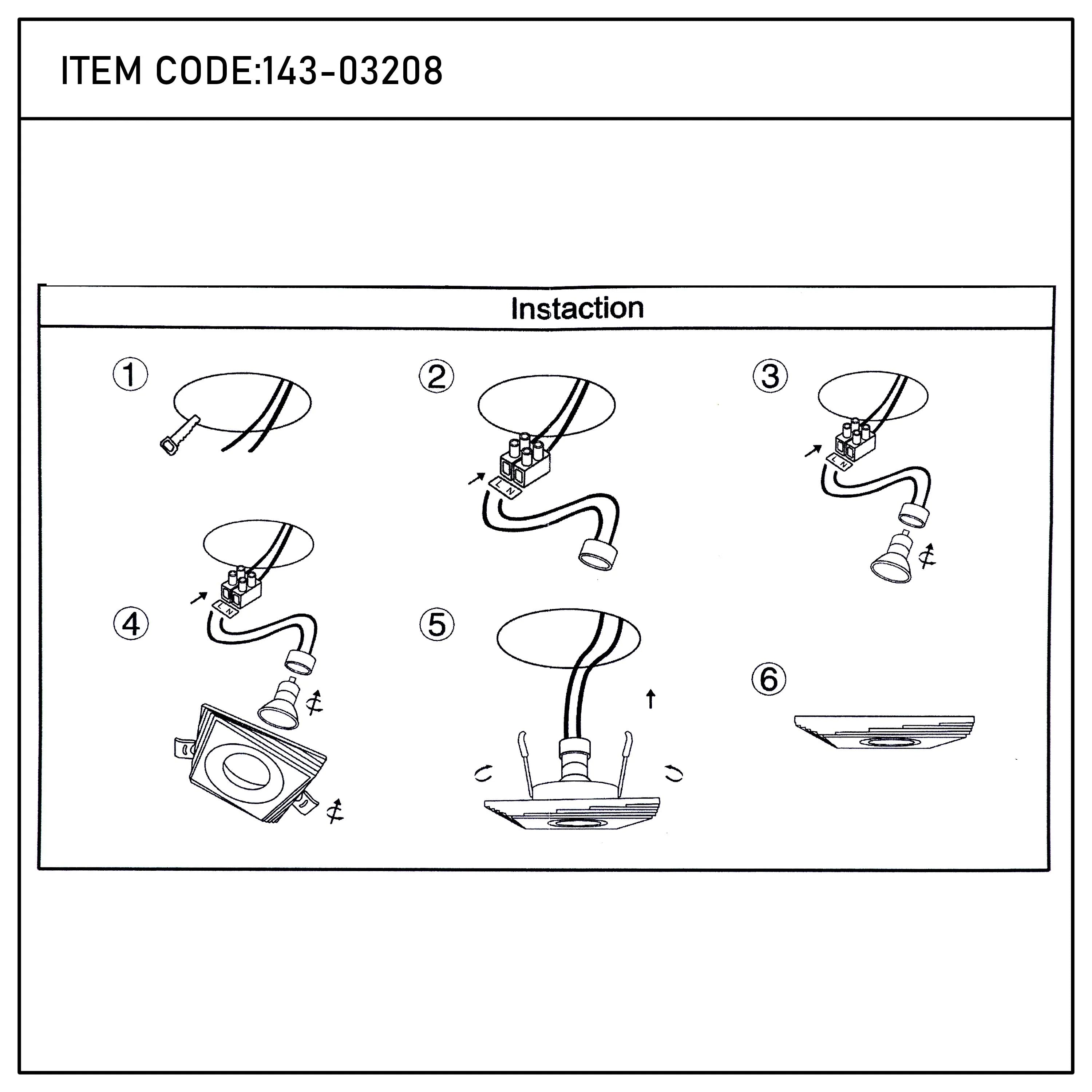 A diagram showing the installation steps for a ceiling light fixture. The light is modern, with a square or round design.