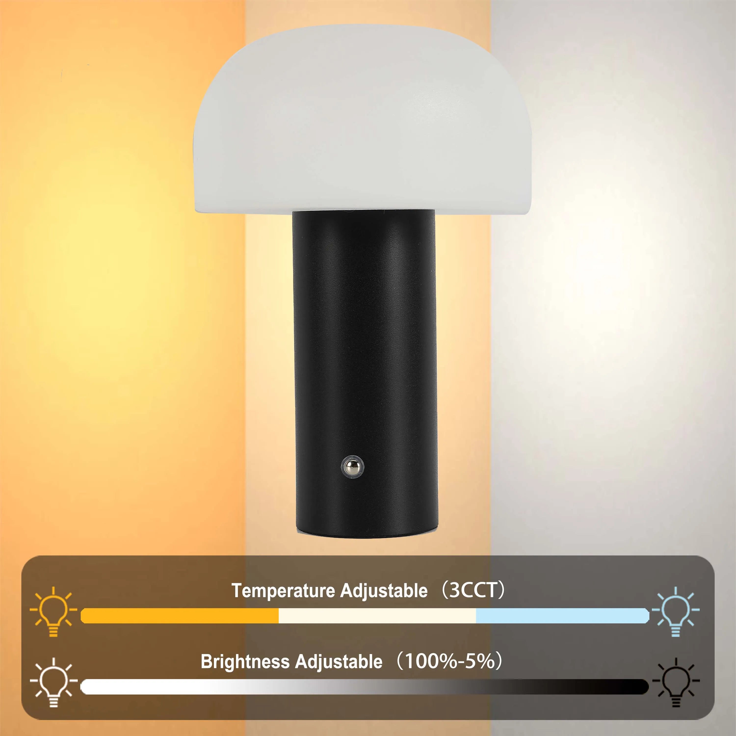 A mushroom-shaped lamp. Adjustable temperature and brightness.