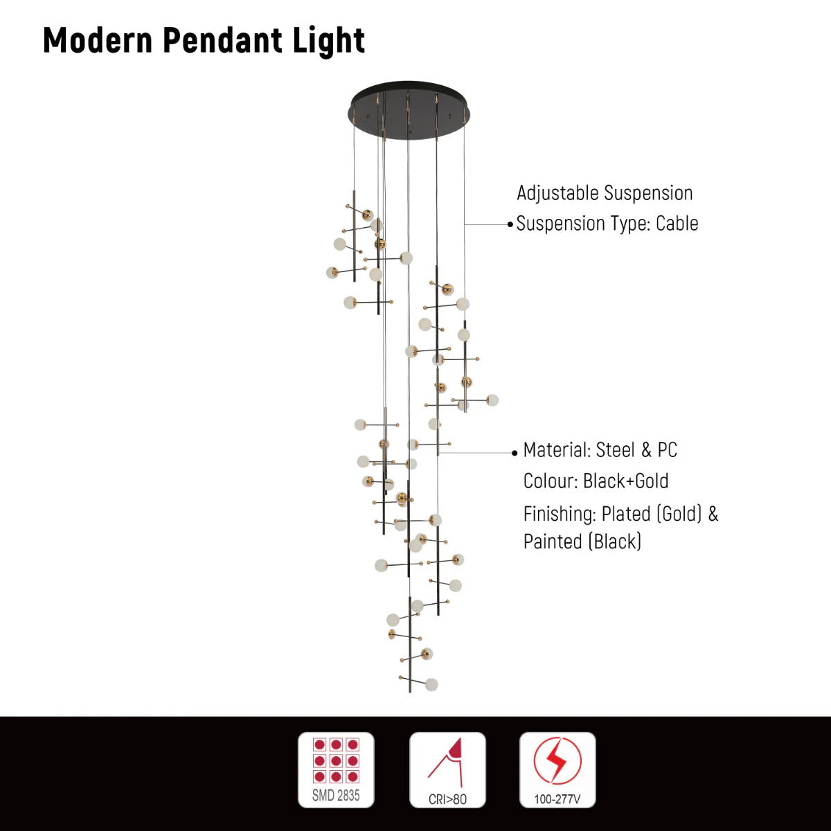 Technical specs of Modern Spacious Chandelier Ceiling Light Gold 159-18156