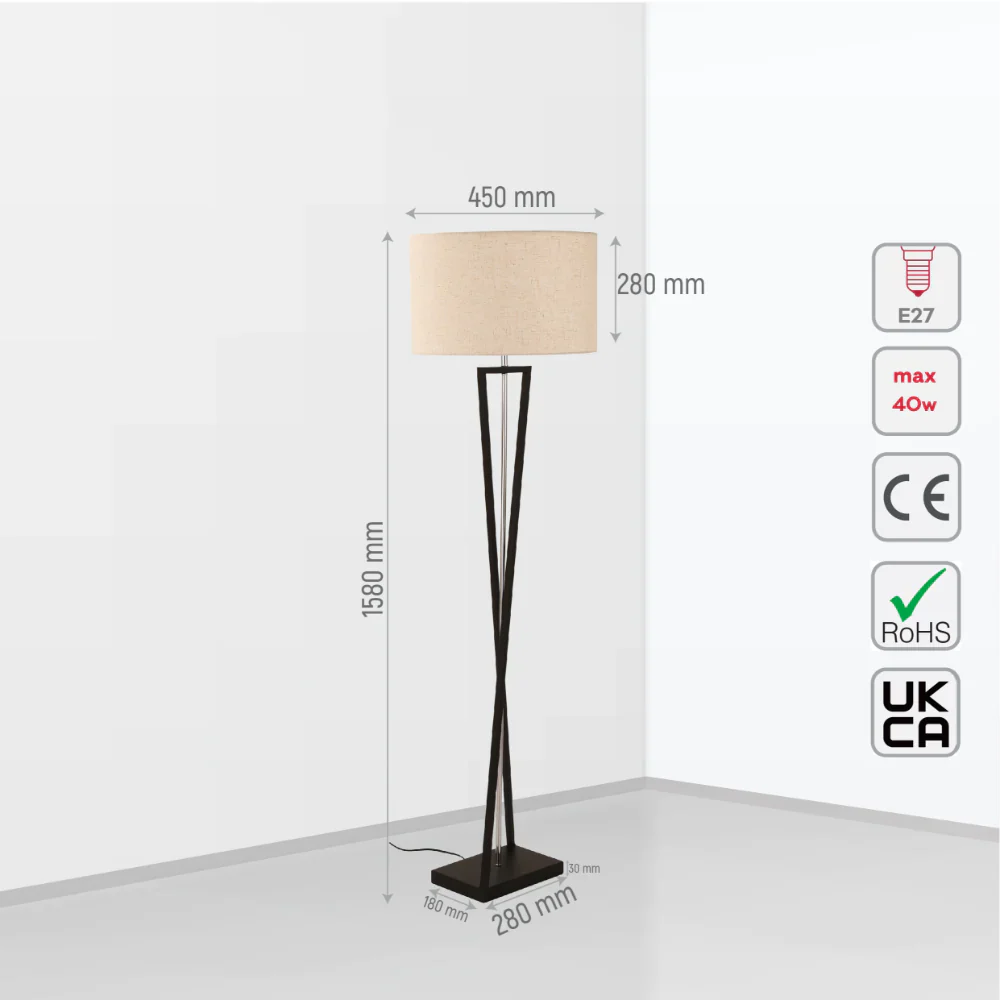 Size and tech specs of Nordic Art Deco Floor Lamp Black Nickel Flaxen | TEKLED 130-03522