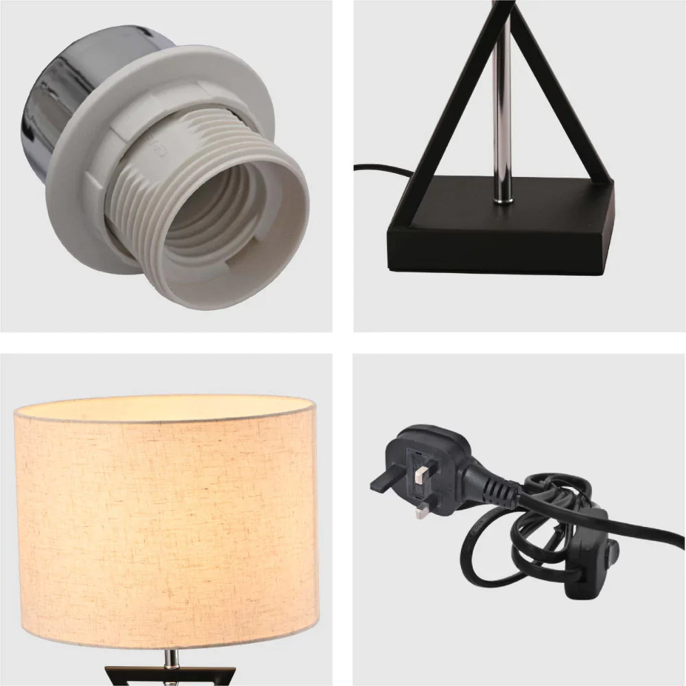 Close up of Nordic Art Deco Table Lamp Black Nickel Flaxen | TEKLED 130-03636