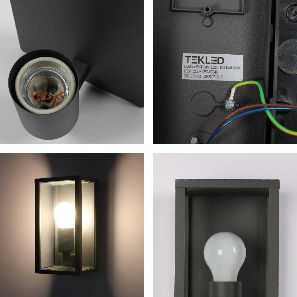 Oxford Box Outdoor Lantern Wall Light E27 Dark Grey 7