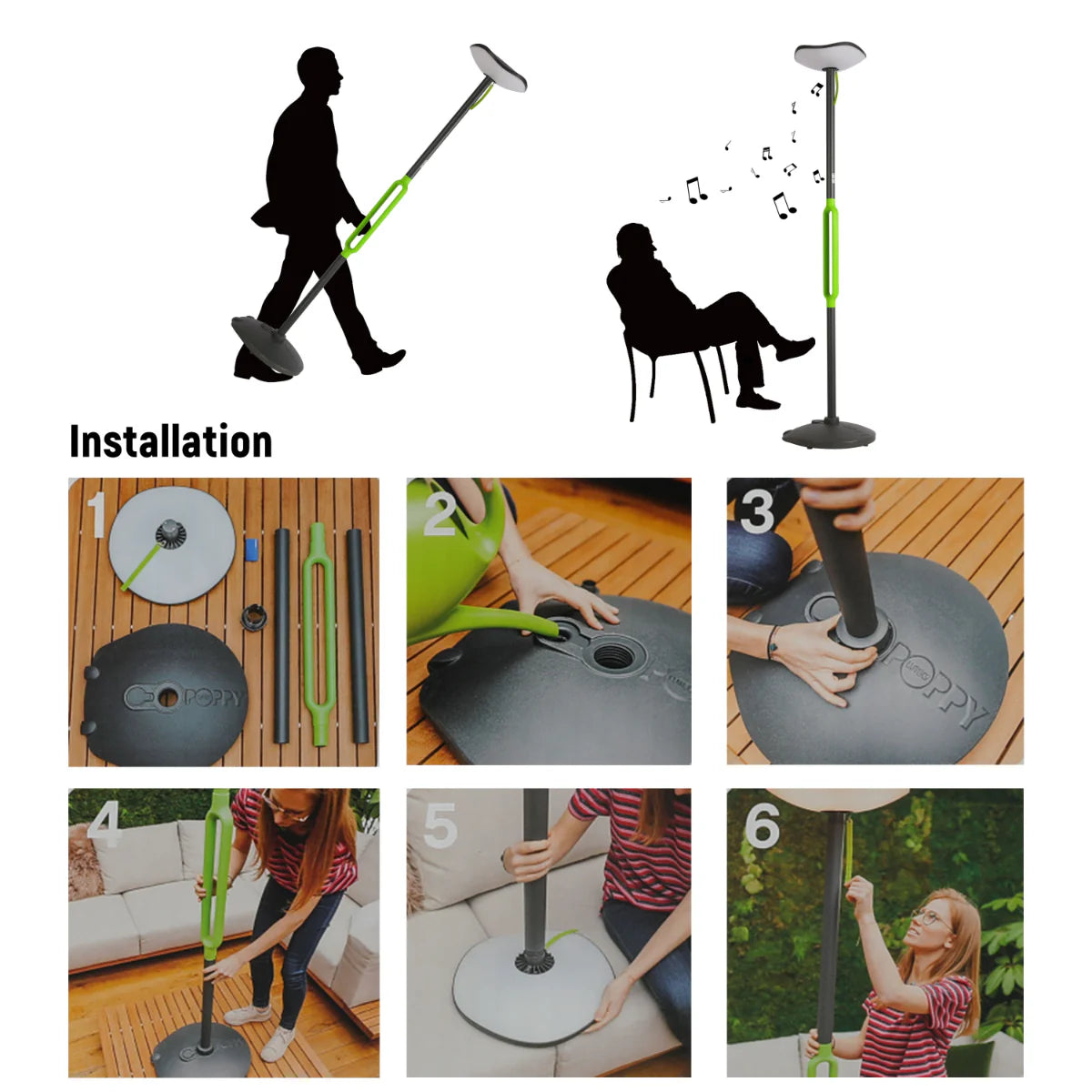 Technical specs of Poppy LED Solar Garden Post Light with Bluetooth Speaker Dark Grey IP54 240-035021