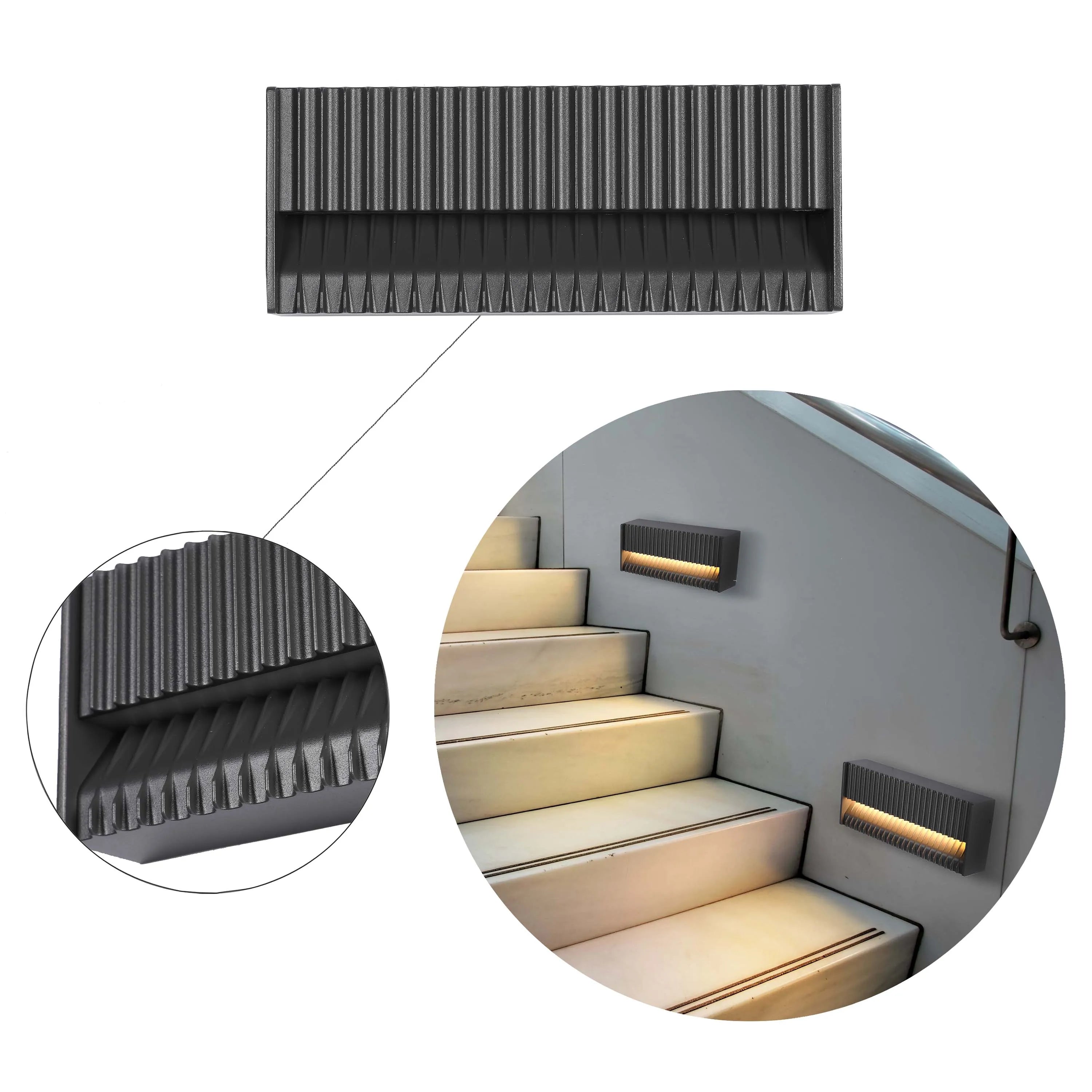Stylish step lights illuminate a staircase, providing ambient lighting and enhancing safety.