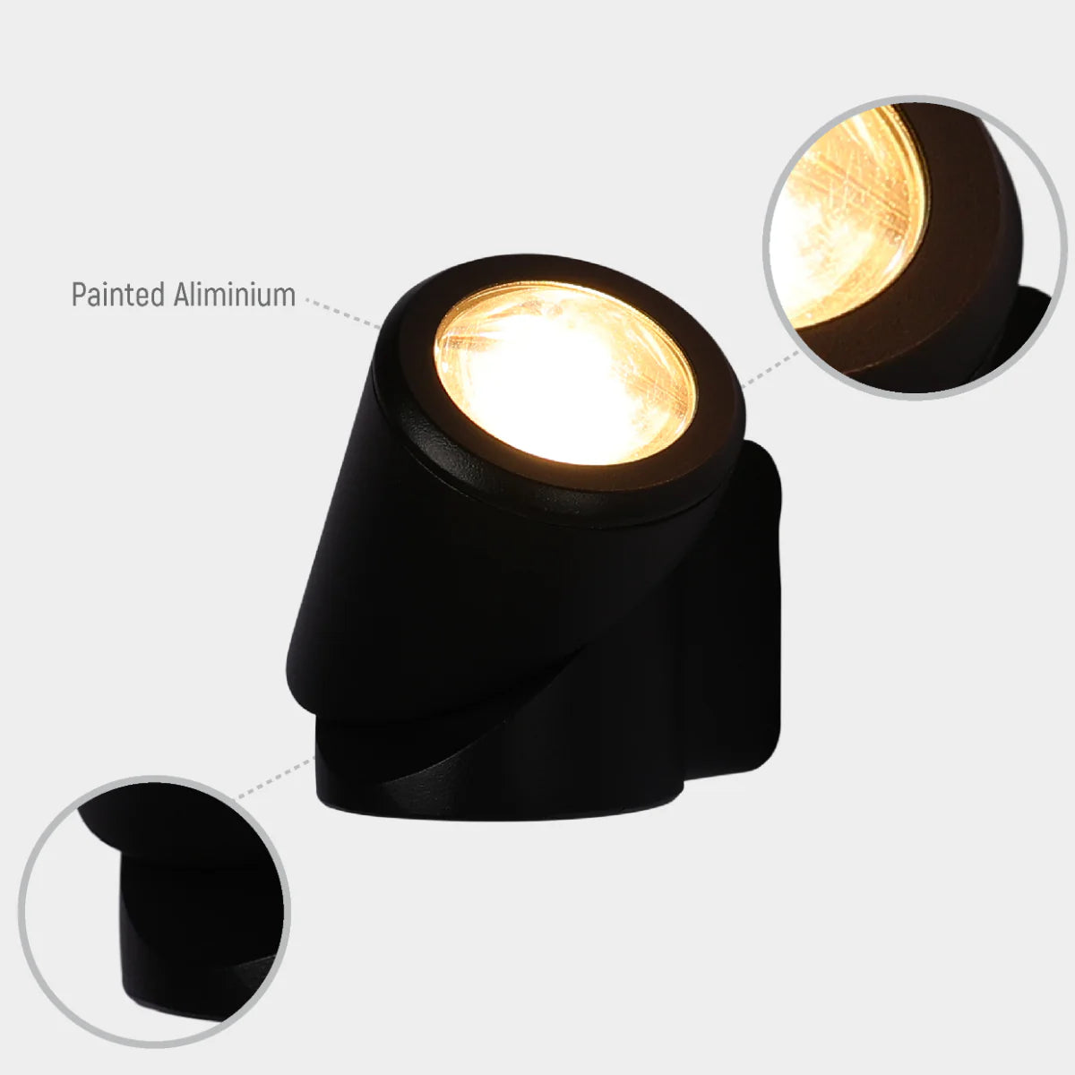 Lighting properties of Rotatable Cylinders Outdoor LED Wall Light Black 3000K Narrow Beam 182-034150