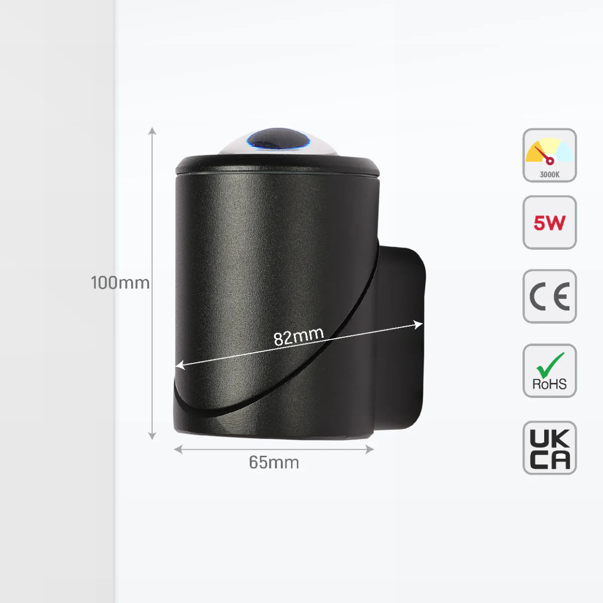 Size and certifications of Rotatable Cylinders Outdoor LED Wall Light Black 3000K Narrow Beam 182-034150