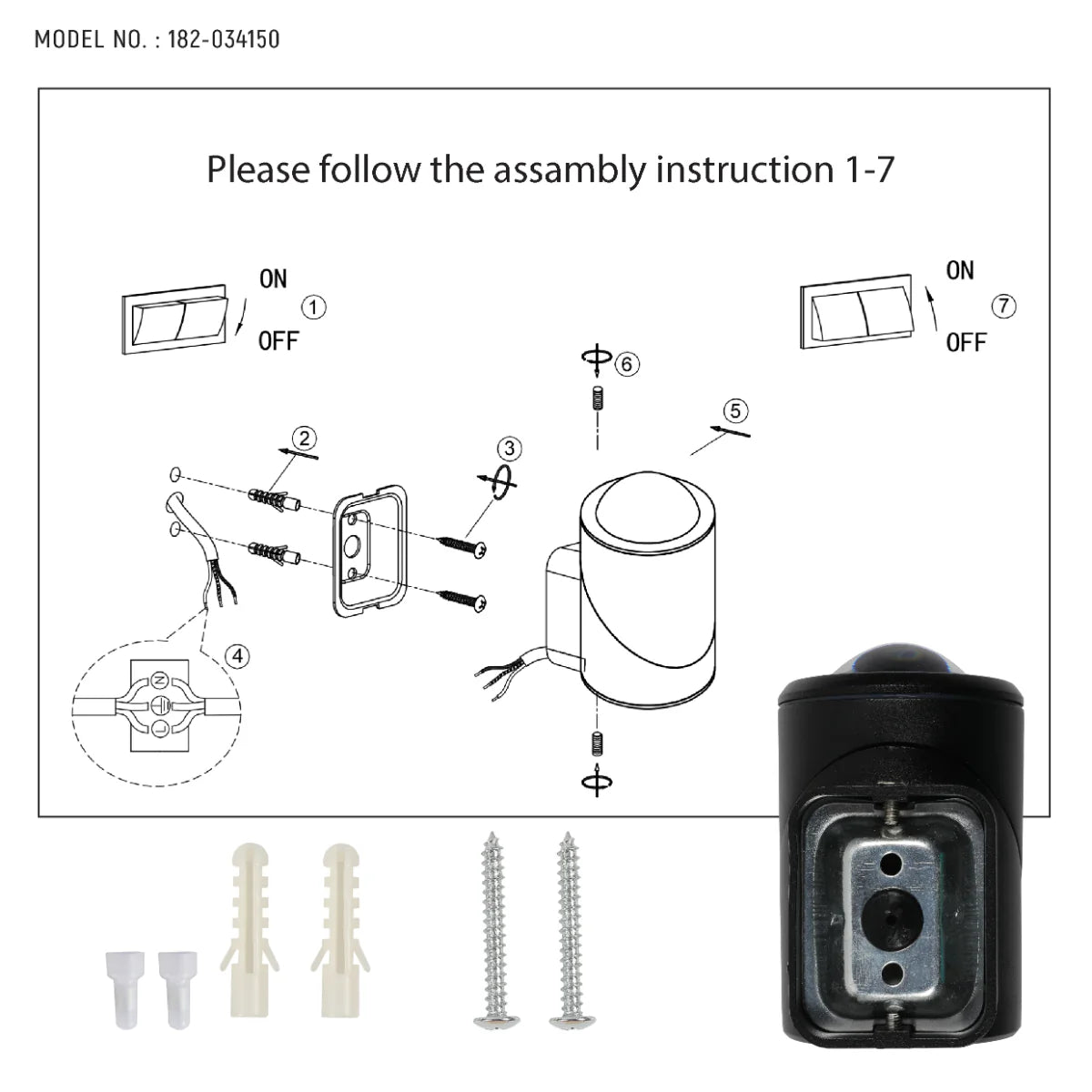 Technical specs of Rotatable Cylinders Outdoor LED Wall Light Black 3000K Narrow Beam 182-034150