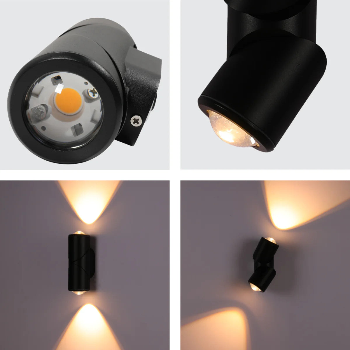 Close shots of Rotatable Cylinders Outdoor LED Wall Light Black 3000K Narrow Beam 182-034160