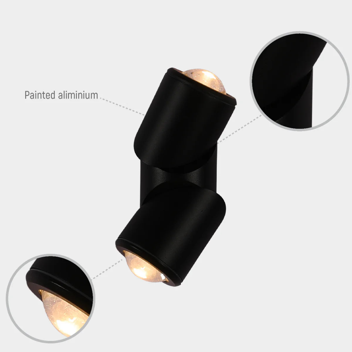 Lighting properties of Rotatable Cylinders Outdoor LED Wall Light Black 3000K Narrow Beam 182-034160