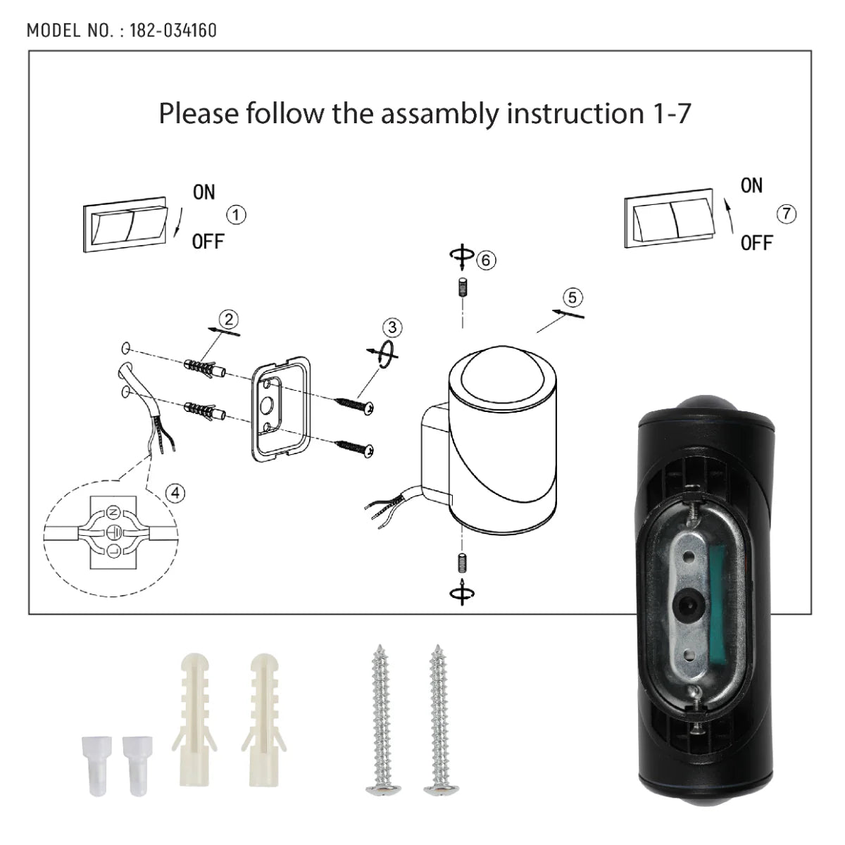 Technical specs of Rotatable Cylinders Outdoor LED Wall Light Black 3000K Narrow Beam 182-034160